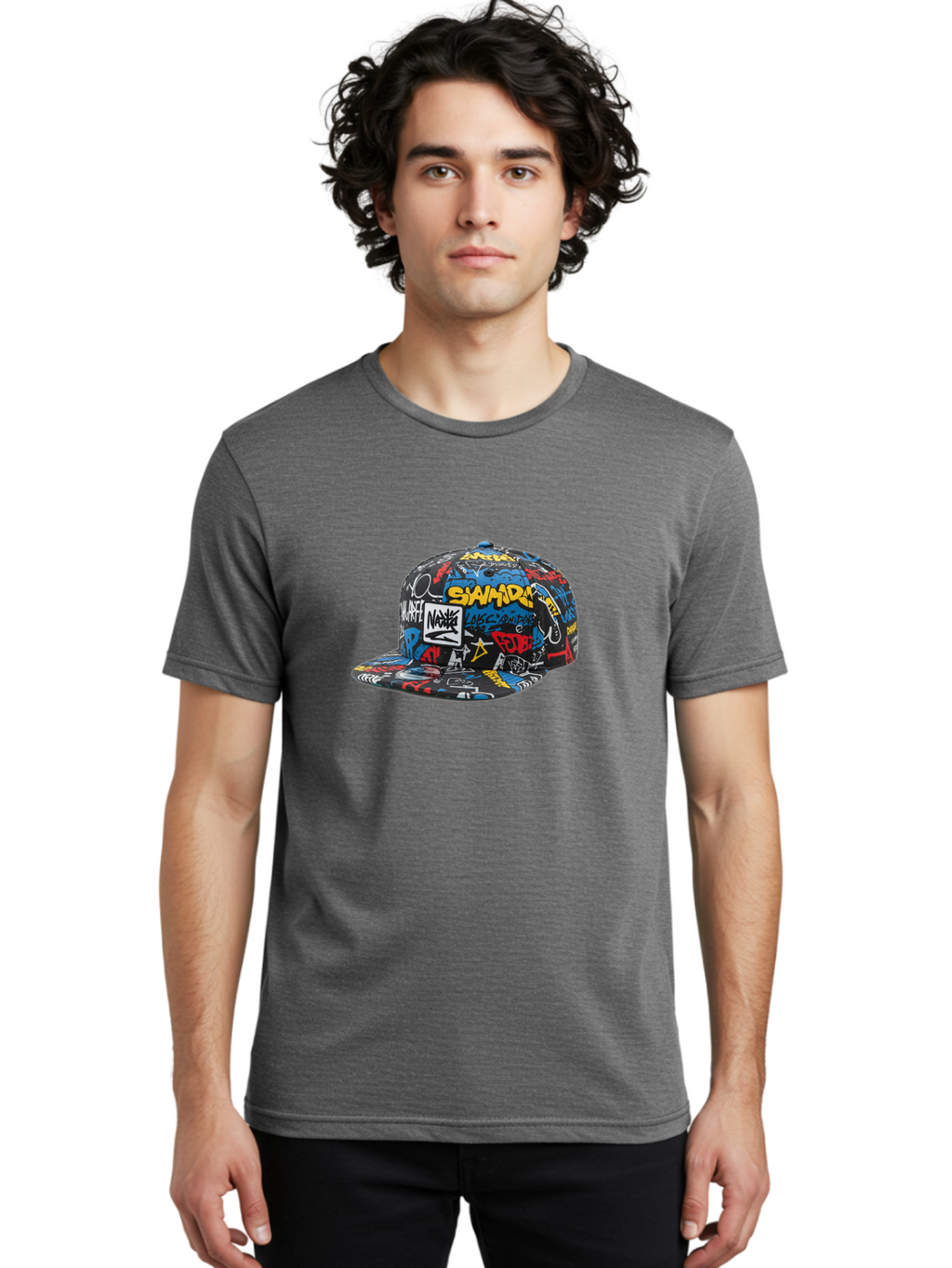 Stussy-Graffiti-Baseball-Cap Men'S Graphic Tee, 100% Cotton, Comfortable Casual Summer Wear, Machine Washable, Graffiti Cap, Streetwear Fashion, Urban Style, Bold Designs, Vibrant Colors, Stüssy Branding, Casual Wear, Skateboarding Culture, Bad757