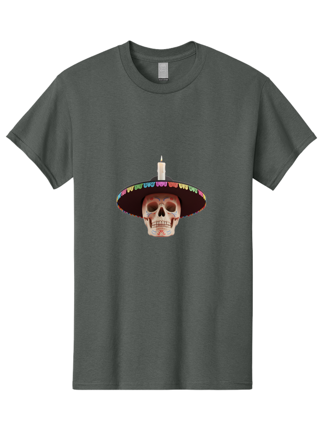 Sugar-Skull-10 Men'S Graphic Tee, 100% Cotton, Comfortable Casual Summer Wear, Machine Washable, Sugar Skull With Sombrero, Dia De Los Muertos, Colorful Decorations, Traditional Mexican Art, Vibrant Culture, Festive Spirit, Unique Design, Bad759