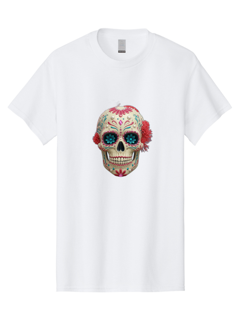 Sugar-Skull-18 Men'S Graphic Tee, 100% Cotton, Comfortable Casual Summer Wear, Machine Washable, Sugar Skull, Dia De Los Muertos, Vibrant Flowers, Colorful Decorations, Festive Atmosphere, Mexican Culture, Ornate Design, Floral Patterns, Bad767