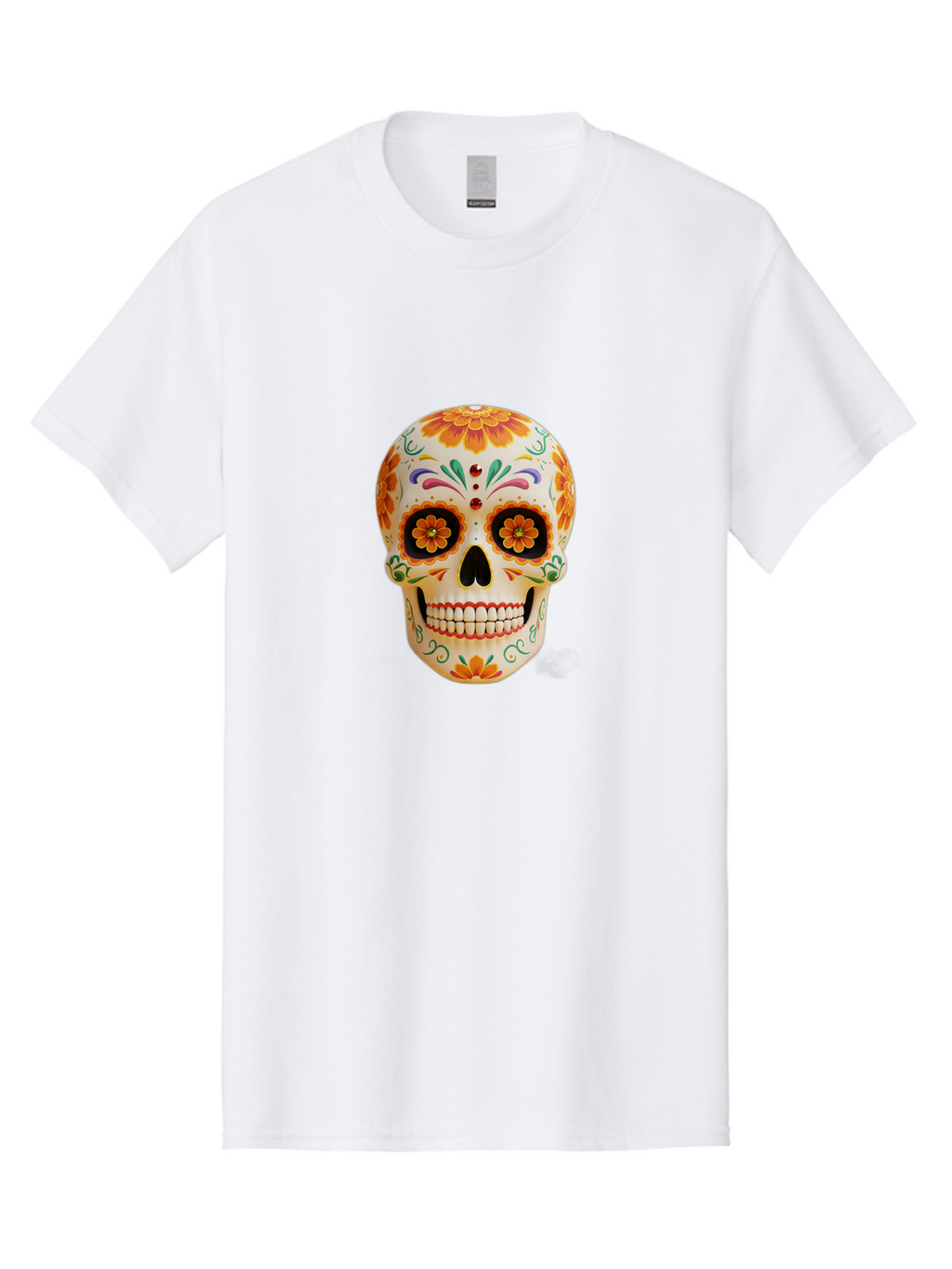 Sugar-Skull-20 Men'S Graphic Tee, 100% Cotton, Comfortable Casual Summer Wear, Machine Washable, Sugar Skull, Day Of The Dead, Dia De Los Muertos, Colorful Skull, Floral Decorations, Vibrant Colors, Mexican Art, Festive, Celebratory, Bad770