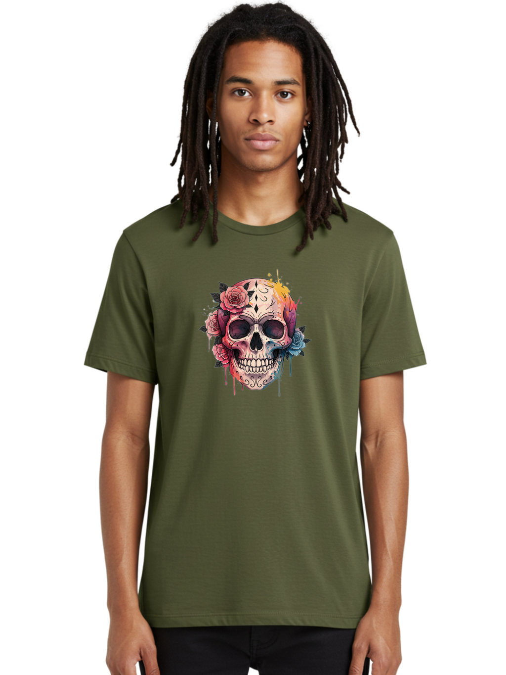 Sugar-Skull-4 Men'S Graphic Tee, 100% Cotton, Comfortable Casual Summer Wear, Machine Washable, Sugar Skull, Day Of The Dead, Floral Skull, Vibrant Colors, Intricate Designs, Abstract Art, Grunge Style, Street Art, Tattoo Art, Mexican Culture, Bad776