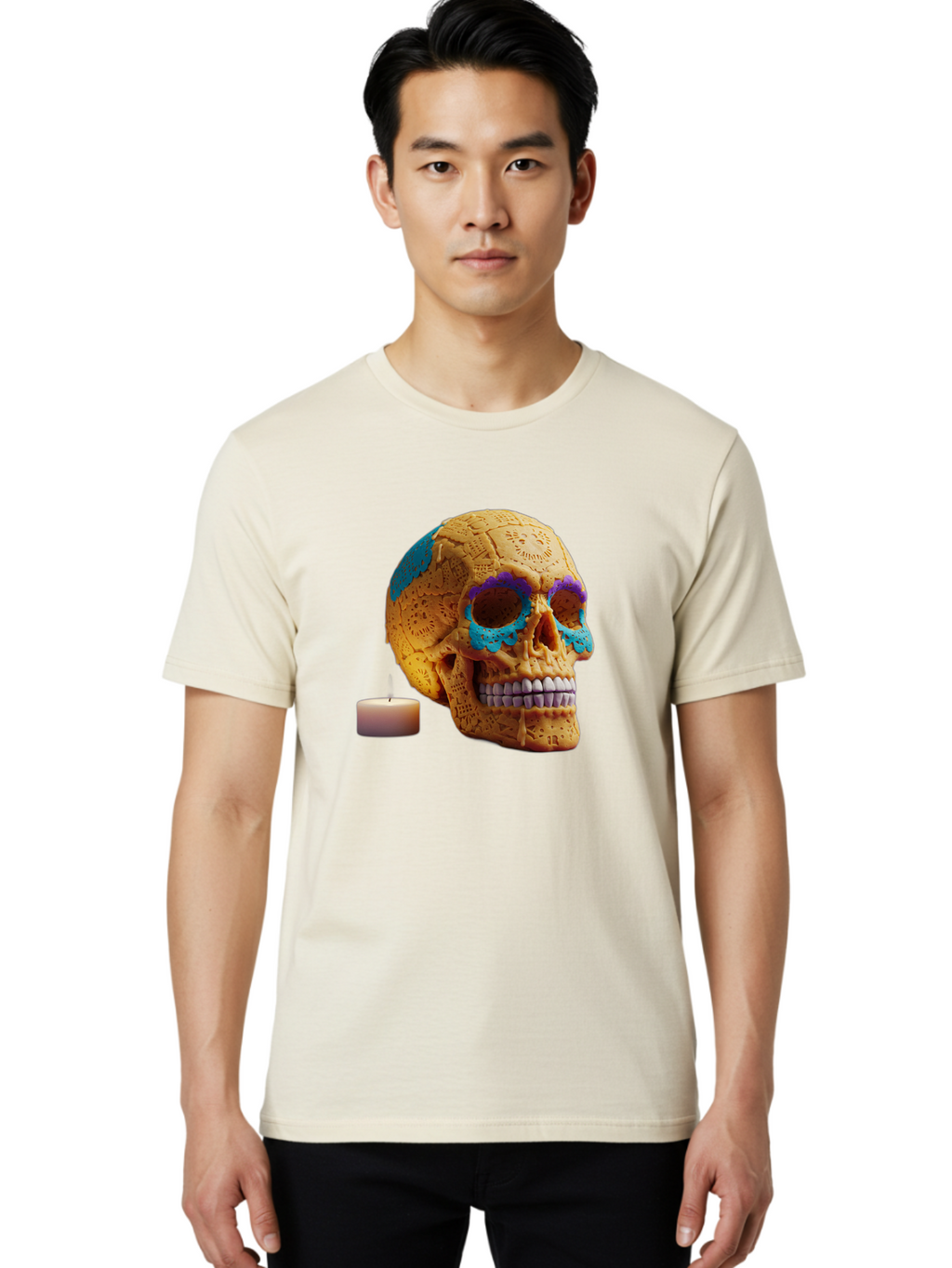 Sugar-Skull-8 Men'S Graphic Tee, 100% Cotton, Comfortable Casual Summer Wear, Machine Washable, Sugar Skull, Day Of The Dead Celebration, Vibrant Decorations, Intricate Designs, Decorative Skull, Traditional Mexican Art, Festive Atmosphere, Bad780