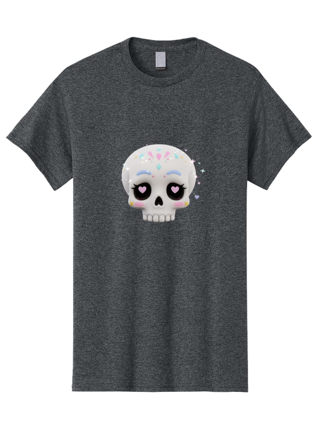 Sugar-Skull Men'S Graphic Tee, 100% Cotton, Comfortable Casual Summer Wear, Machine Washable, Sugar Skull Graphic, Cartoon-Style Skull, Pastel Colors, Festive Design, Day Of The Dead Theme, Colorful Sprinkles, Sparkly Elements, Bad793