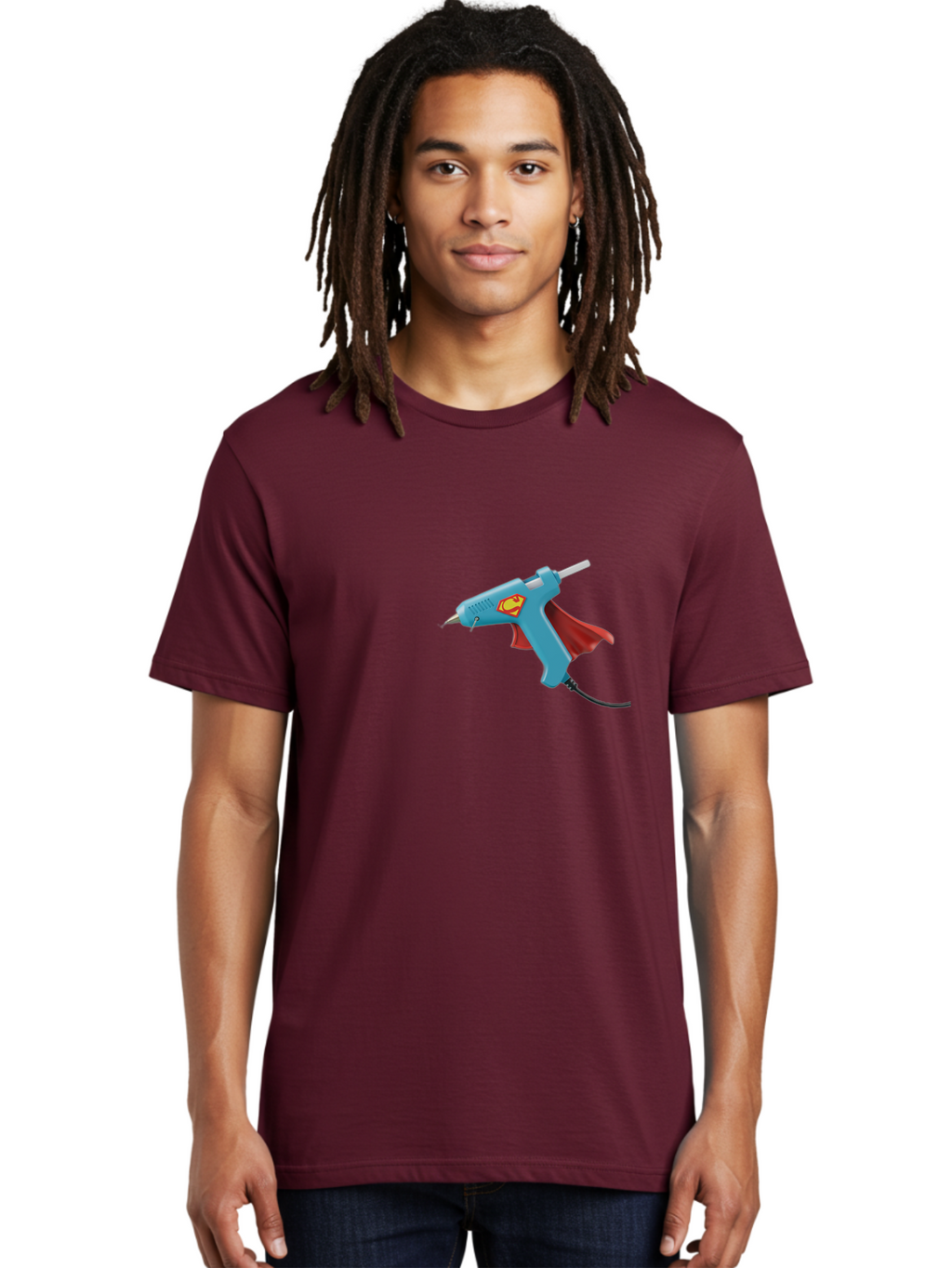 Superman-Glue-Gun Men'S Graphic Tee, 100% Cotton, Comfortable Casual Summer Wear, Machine Washable, Hot Glue Gun, Diy Tool, Crafting Supplies, Red Cape, Superhero Theme, Crafts, Superglue, Crafting, Arts And Crafts, Creative Projects, Handmade Bad797