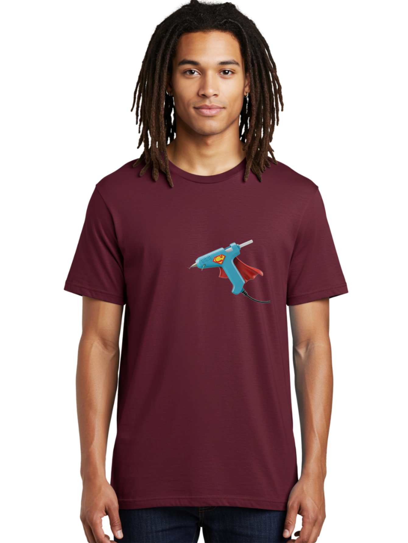Superman-Glue-Gun Men'S Graphic Tee, 100% Cotton, Comfortable Casual Summer Wear, Machine Washable, Hot Glue Gun, Diy Tool, Crafting Supplies, Red Cape, Superhero Theme, Crafts, Superglue, Crafting, Arts And Crafts, Creative Projects, Handmade Bad797