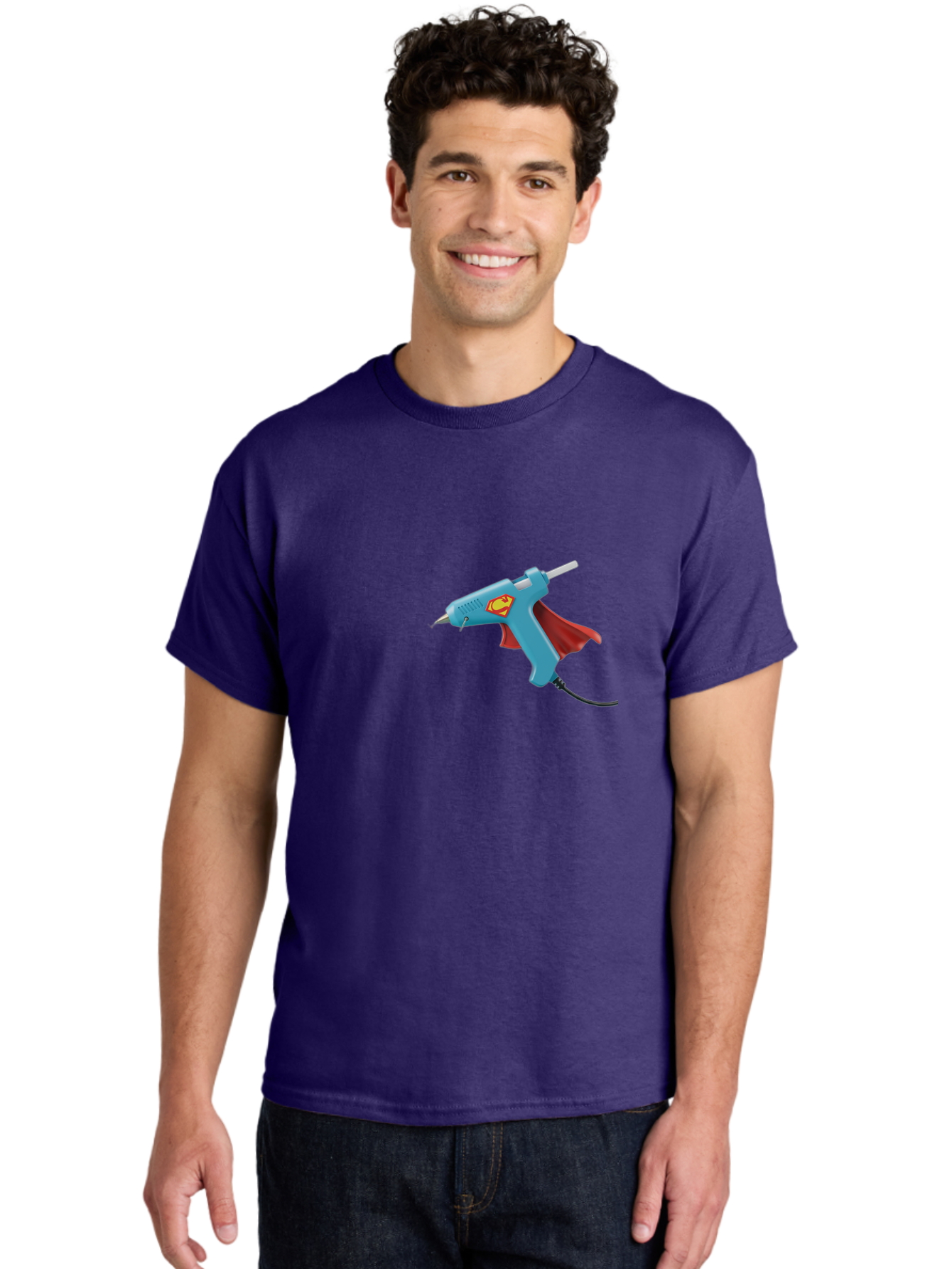 Superman-Glue-Gun Men'S Graphic Tee, 100% Cotton, Comfortable Casual Summer Wear, Machine Washable, Hot Glue Gun, Diy Tool, Crafting Supplies, Red Cape, Superhero Theme, Crafts, Superglue, Crafting, Arts And Crafts, Creative Projects, Handmade Bad797