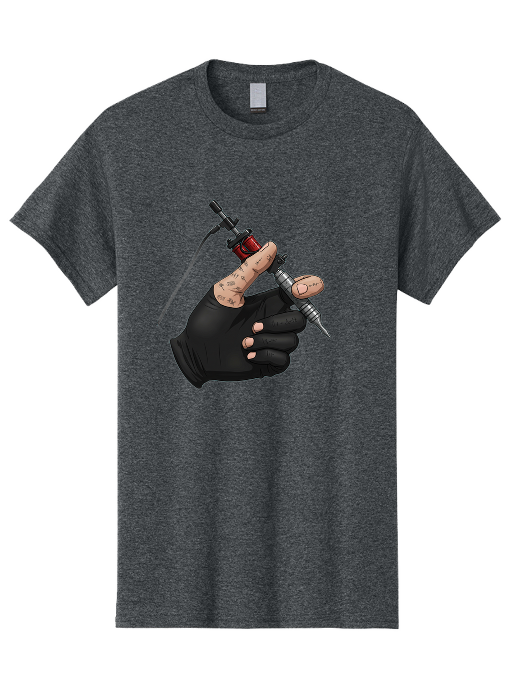 Tattoo-Hand Men'S Graphic Tee, 100% Cotton, Comfortable Casual Summer Wear, Machine Washable, Tattoo Artist Hand, Black Glove, Tattoo Machine In Hand, Red Tattoo Gun, Silver Needle, Tattoo Art, Body Art, Inked Hand Bad802