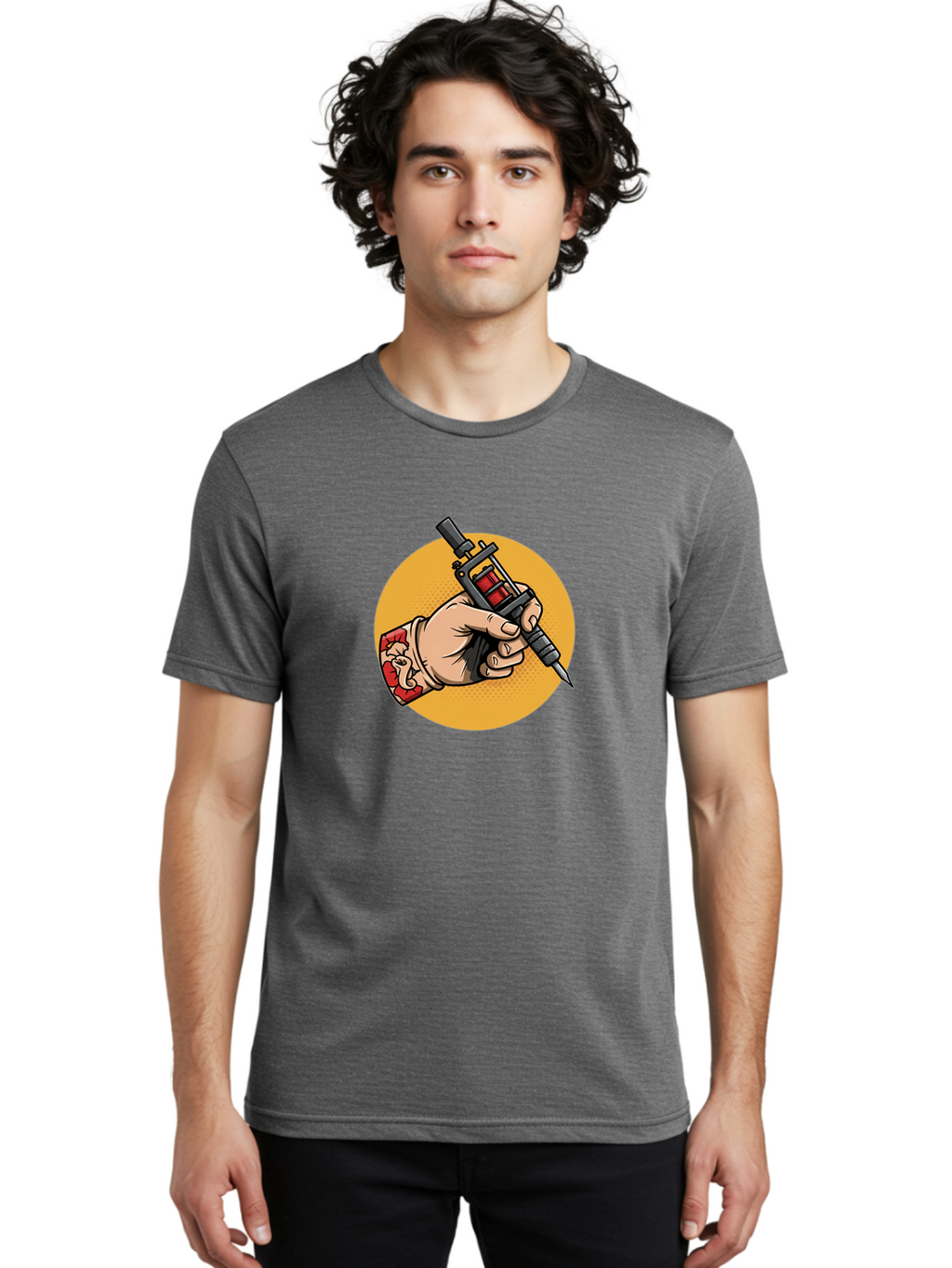 Tattoo-Machine-Hand Men'S Graphic Tee, 100% Cotton, Comfortable Casual Summer Wear, Machine Washable, Tattoo Machine, Tattooed Hand, Tattoo Art, Body Art, Inked Art, Tattoo Artist, Tattoo Culture, Artistry, Creativity Bad807