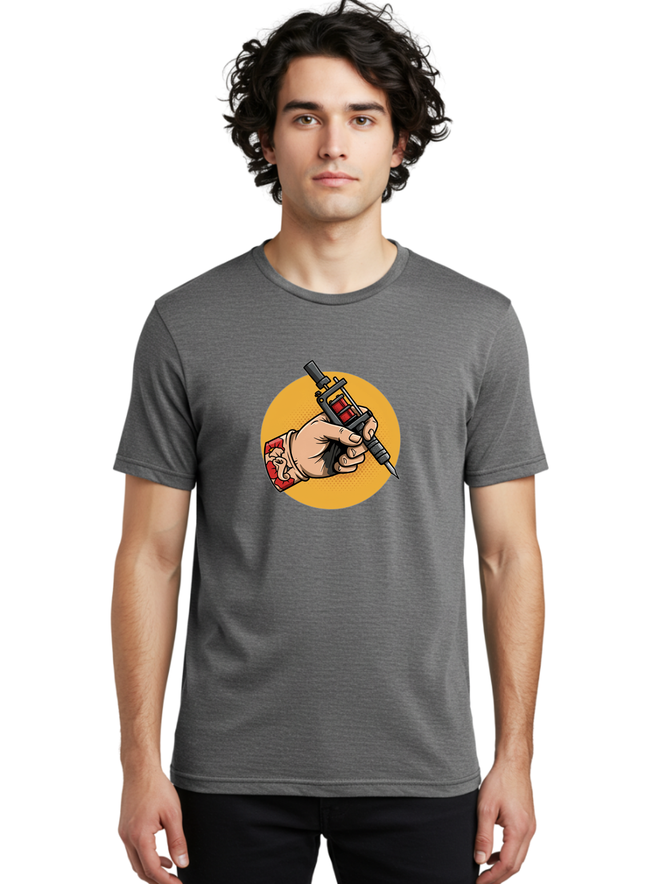 Tattoo-Machine-Hand Men'S Graphic Tee, 100% Cotton, Comfortable Casual Summer Wear, Machine Washable, Tattoo Machine, Tattooed Hand, Tattoo Art, Body Art, Inked Art, Tattoo Artist, Tattoo Culture, Artistry, Creativity Bad807