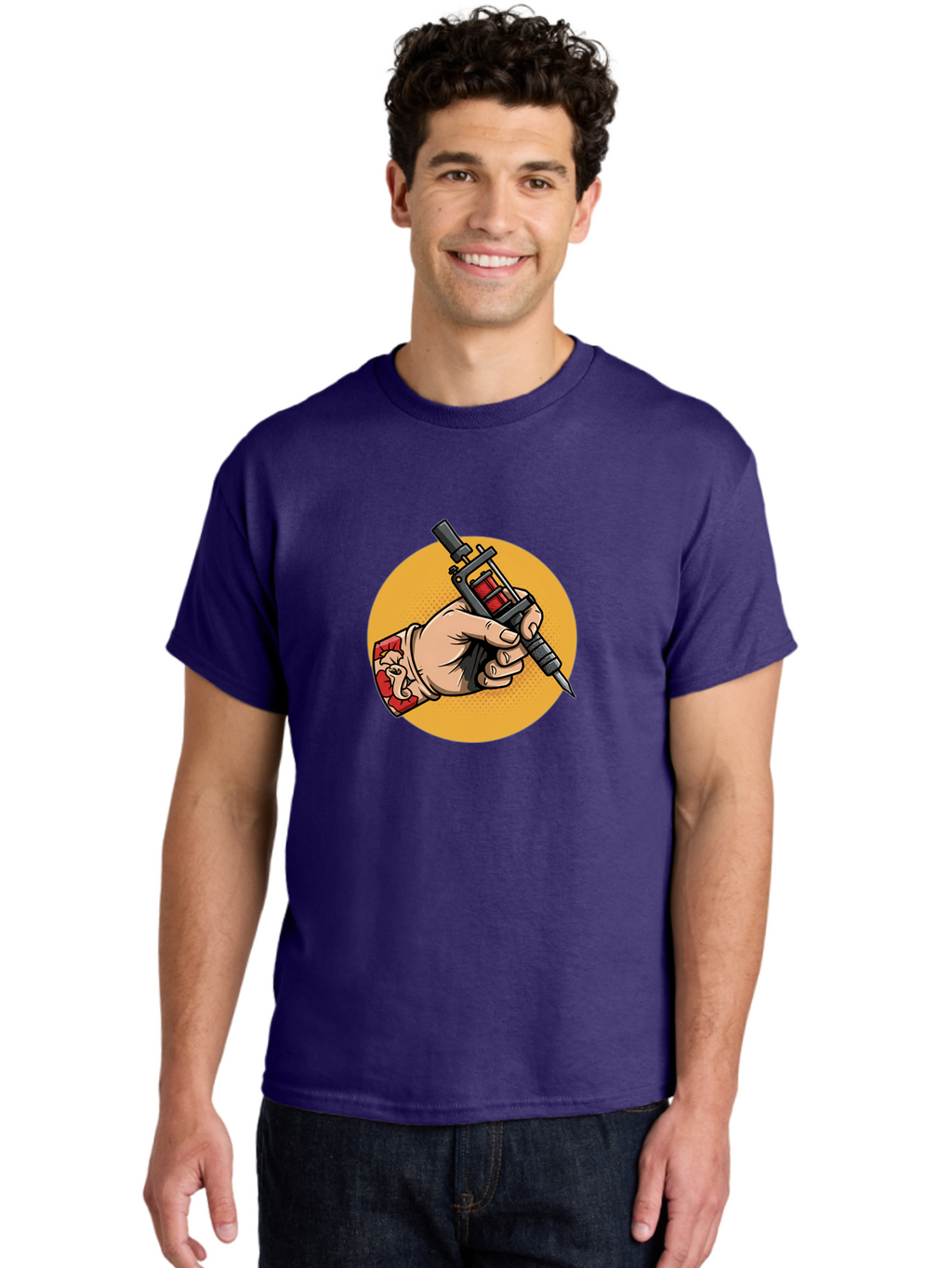 Tattoo-Machine-Hand Men'S Graphic Tee, 100% Cotton, Comfortable Casual Summer Wear, Machine Washable, Tattoo Machine, Tattooed Hand, Tattoo Art, Body Art, Inked Art, Tattoo Artist, Tattoo Culture, Artistry, Creativity Bad807