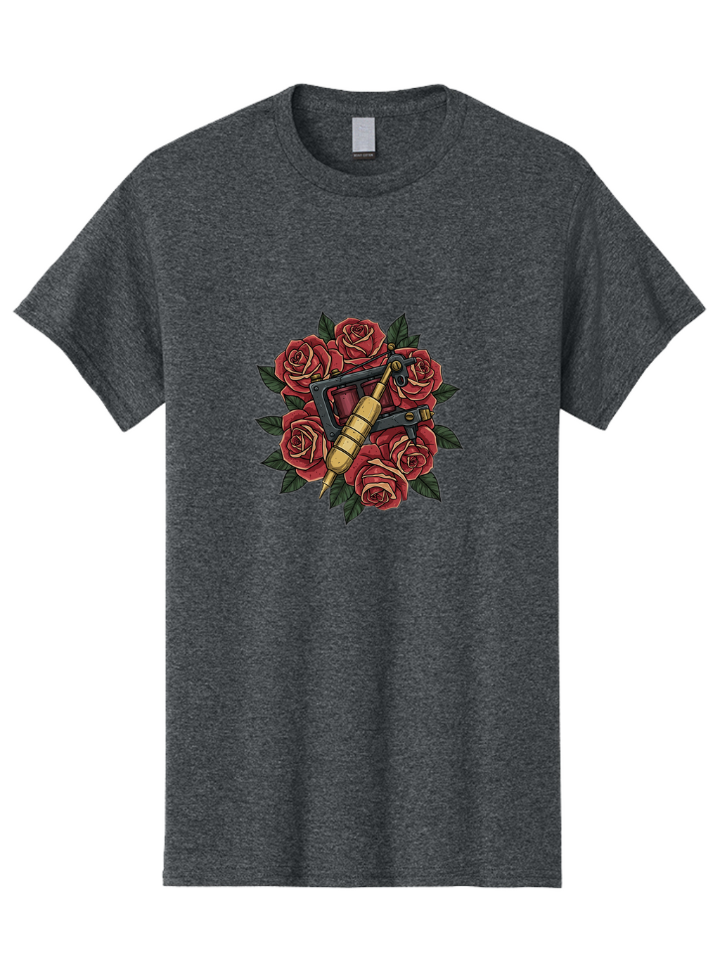 Tattoo-Machine-Roses Men'S Graphic Tee, 100% Cotton, Comfortable Casual Summer Wear, Machine Washable, Tattoo Machine, Red Roses, Floral Design, Traditional Tattoo Art, Vintage Tattoo Style, Tattoo Equipment, Ink Art, Rose Bouquet Bad809