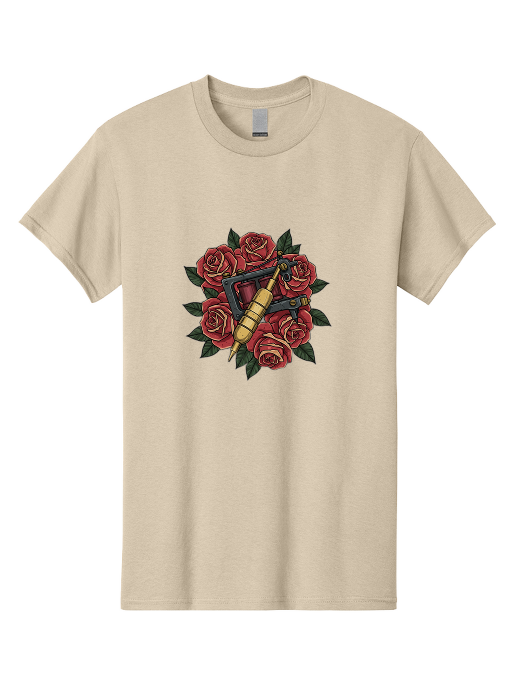 Tattoo-Machine-Roses Men'S Graphic Tee, 100% Cotton, Comfortable Casual Summer Wear, Machine Washable, Tattoo Machine, Red Roses, Floral Design, Traditional Tattoo Art, Vintage Tattoo Style, Tattoo Equipment, Ink Art, Rose Bouquet Bad809