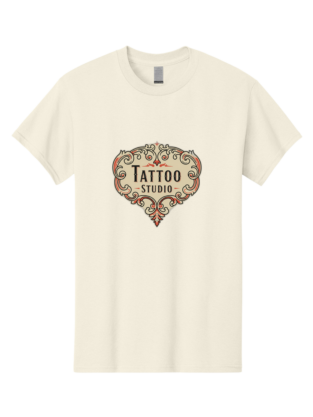 Tattoo-Studio-3 Men'S Graphic Tee, 100% Cotton, Comfortable Casual Summer Wear, Machine Washable, Tattoo Studio, Vintage Logo, Ornate Design, Red And Black Filigree, Body Art, Ink, Tattoo Parlor, Classic Style, Ornamental Art Bad817