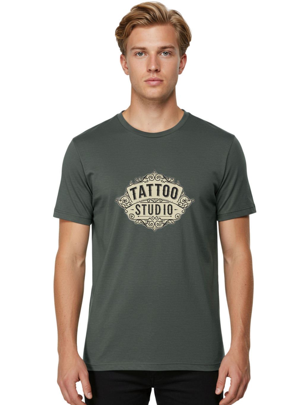 Tattoo-Studio-4 Men'S Graphic Tee, 100% Cotton, Comfortable Casual Summer Wear, Machine Washable, Tattoo Studio, Vintage Logo, Ornate Design, Black And White, Tattoo Art, Body Art, Tattoo Parlor, Ink Studio Bad818