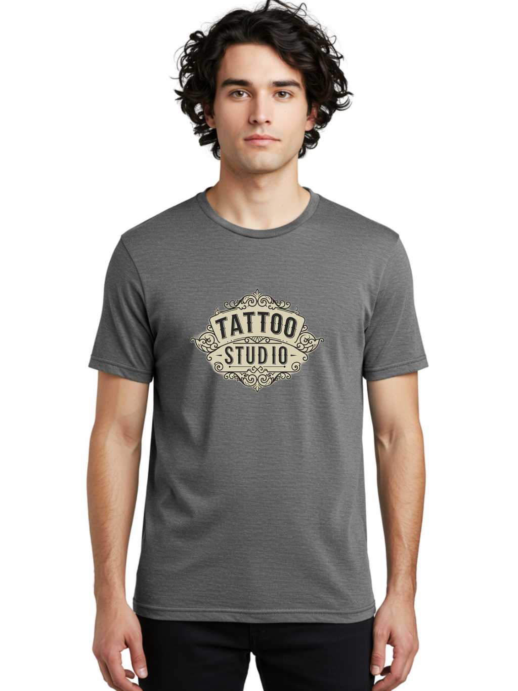 Tattoo-Studio-4 Men'S Graphic Tee, 100% Cotton, Comfortable Casual Summer Wear, Machine Washable, Tattoo Studio, Vintage Logo, Ornate Design, Black And White, Tattoo Art, Body Art, Tattoo Parlor, Ink Studio Bad818