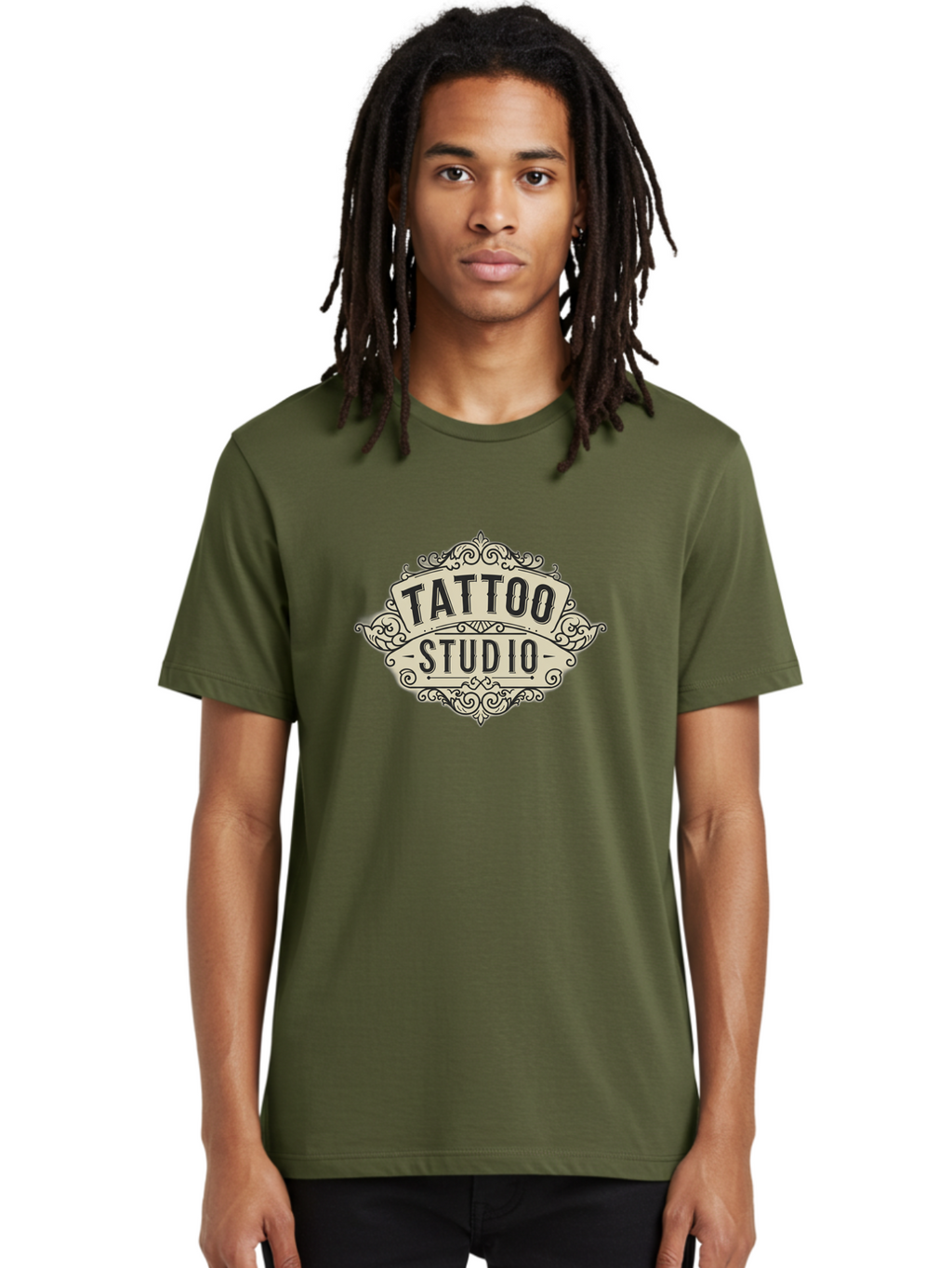 Tattoo-Studio-4 Men'S Graphic Tee, 100% Cotton, Comfortable Casual Summer Wear, Machine Washable, Tattoo Studio, Vintage Logo, Ornate Design, Black And White, Tattoo Art, Body Art, Tattoo Parlor, Ink Studio Bad818
