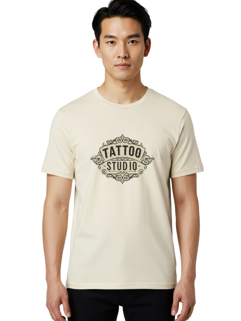 Tattoo-Studio-4 Men'S Graphic Tee, 100% Cotton, Comfortable Casual Summer Wear, Machine Washable, Tattoo Studio, Vintage Logo, Ornate Design, Black And White, Tattoo Art, Body Art, Tattoo Parlor, Ink Studio Bad818