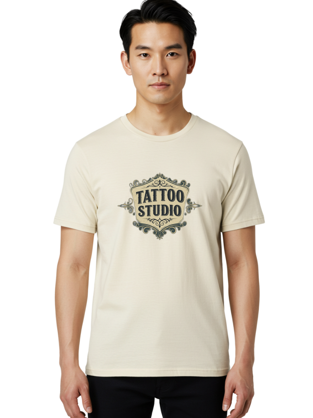 Tattoo-Studio-5 Men'S Graphic Tee, 100% Cotton, Comfortable Casual Summer Wear, Machine Washable, Tattoo Studio, Tattoo Art, Body Art, Ink Designs, Tattoo Parlor, Custom Tattoos, Intricate Details, Ornate Frames, Vintage Style Bad819