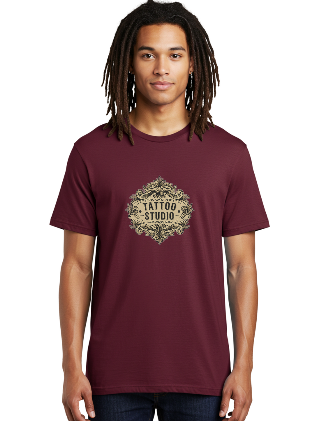 Tattoo-Studio-7 Men'S Graphic Tee, 100% Cotton, Comfortable Casual Summer Wear, Machine Washable, Tattoo Studio Logo, Vintage Design, Ornate Graphics, Classic Typography, Body Art, Tattoo Parlor, Intricate Details, Tattoo Artists Bad821