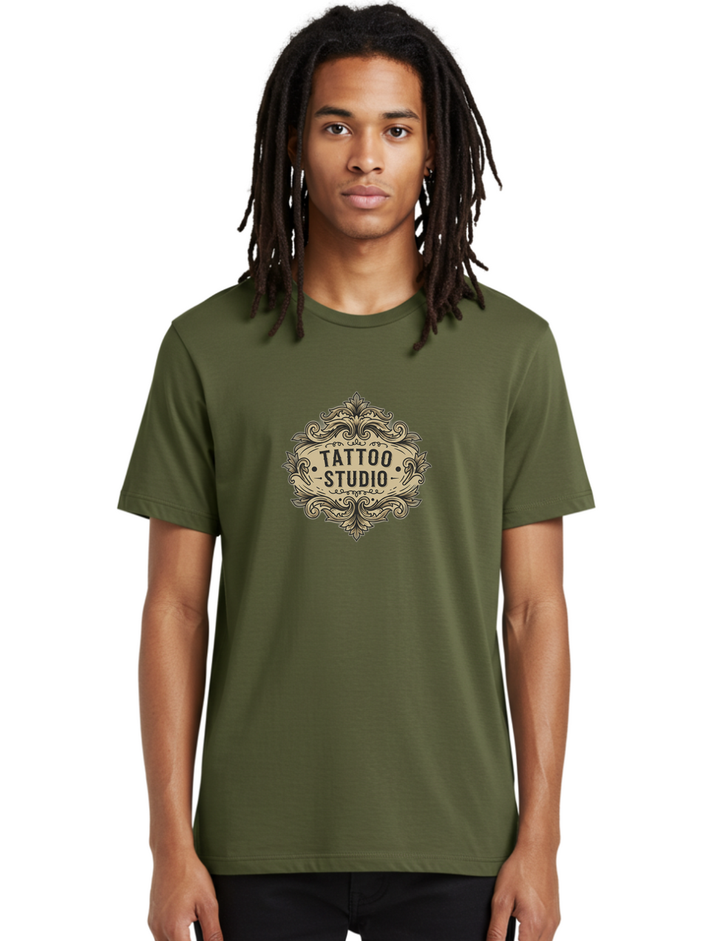 Tattoo-Studio-7 Men'S Graphic Tee, 100% Cotton, Comfortable Casual Summer Wear, Machine Washable, Tattoo Studio Logo, Vintage Design, Ornate Graphics, Classic Typography, Body Art, Tattoo Parlor, Intricate Details, Tattoo Artists Bad821