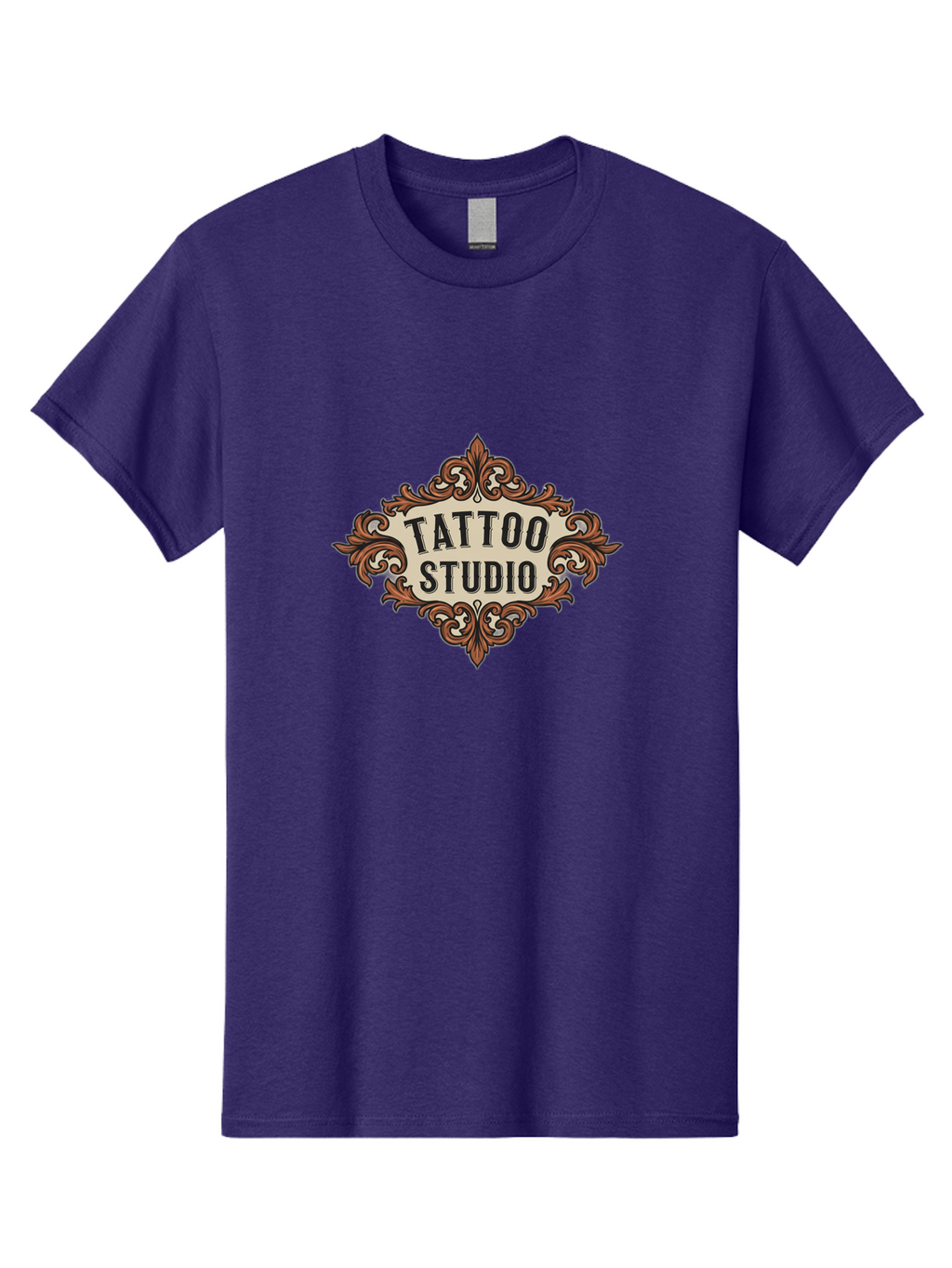 Tattoo-Studio Men'S Graphic Tee, 100% Cotton, Comfortable Casual Summer Wear, Machine Washable, Tattoo Studio, Vintage Design, Ornate Decor, Floral Patterns, Black Lettering, Traditional Tattoo Art, Classic Style Bad822