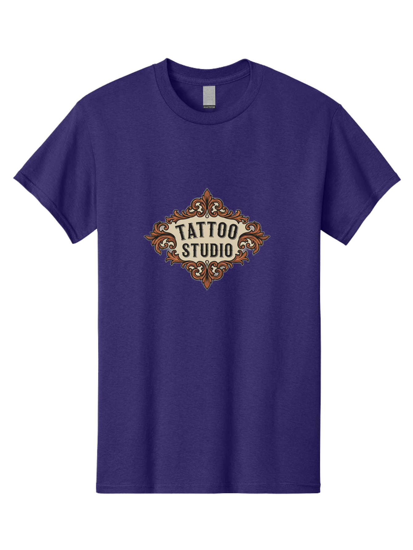Tattoo-Studio Men'S Graphic Tee, 100% Cotton, Comfortable Casual Summer Wear, Machine Washable, Tattoo Studio, Vintage Design, Ornate Decor, Floral Patterns, Black Lettering, Traditional Tattoo Art, Classic Style Bad822