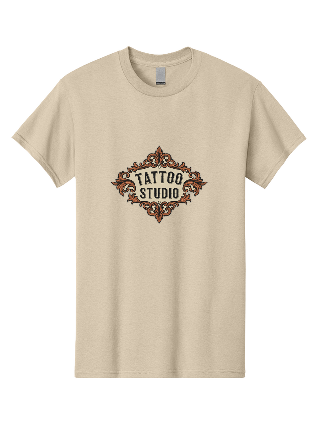 Tattoo-Studio Men'S Graphic Tee, 100% Cotton, Comfortable Casual Summer Wear, Machine Washable, Tattoo Studio, Vintage Design, Ornate Decor, Floral Patterns, Black Lettering, Traditional Tattoo Art, Classic Style Bad822