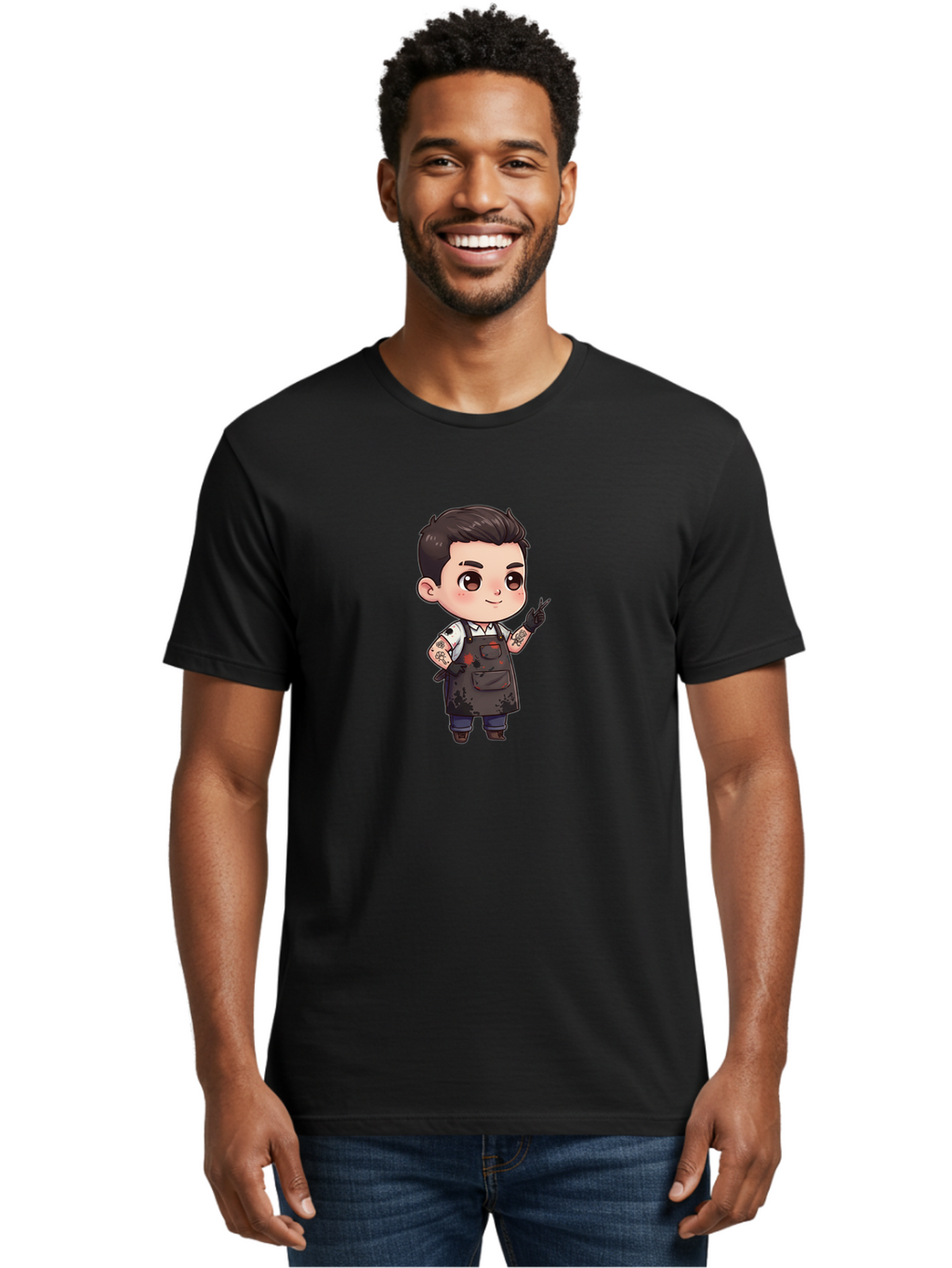 Tattooed-Barber-Boy Men'S Graphic Tee, 100% Cotton, Comfortable Casual Summer Wear, Machine Washable, Barber Character, Tattooed Arms, Cool Barber, Haircut Illustration, Stylish Hairdresser, Cartoon Barber, Trendy Tattoo Art, Grooming Expert Bad823