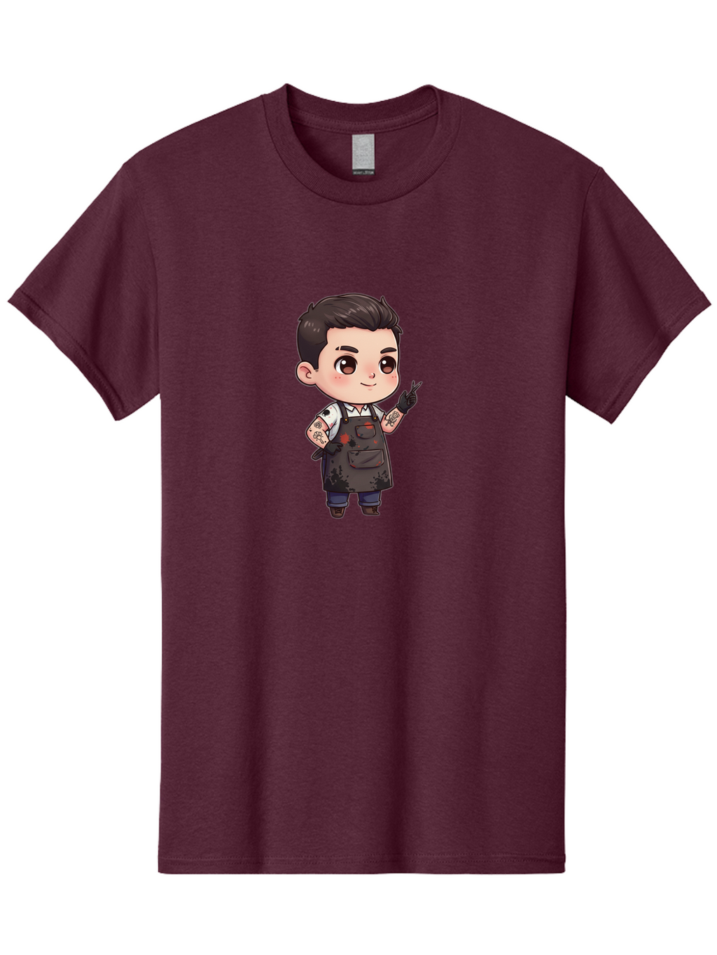Tattooed-Barber-Boy Men'S Graphic Tee, 100% Cotton, Comfortable Casual Summer Wear, Machine Washable, Barber Character, Tattooed Arms, Cool Barber, Haircut Illustration, Stylish Hairdresser, Cartoon Barber, Trendy Tattoo Art, Grooming Expert Bad823