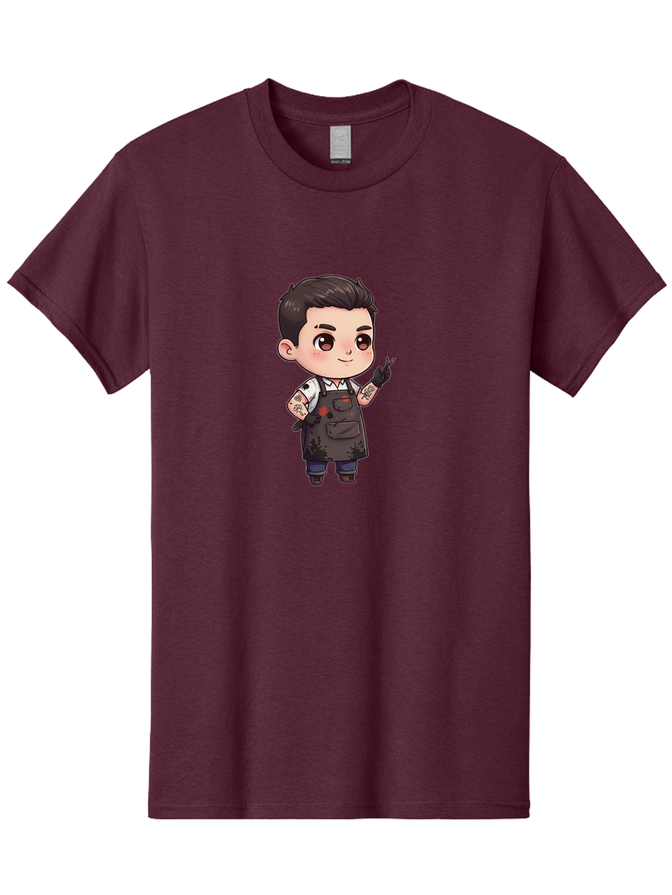Tattooed-Barber-Boy Men'S Graphic Tee, 100% Cotton, Comfortable Casual Summer Wear, Machine Washable, Barber Character, Tattooed Arms, Cool Barber, Haircut Illustration, Stylish Hairdresser, Cartoon Barber, Trendy Tattoo Art, Grooming Expert Bad823