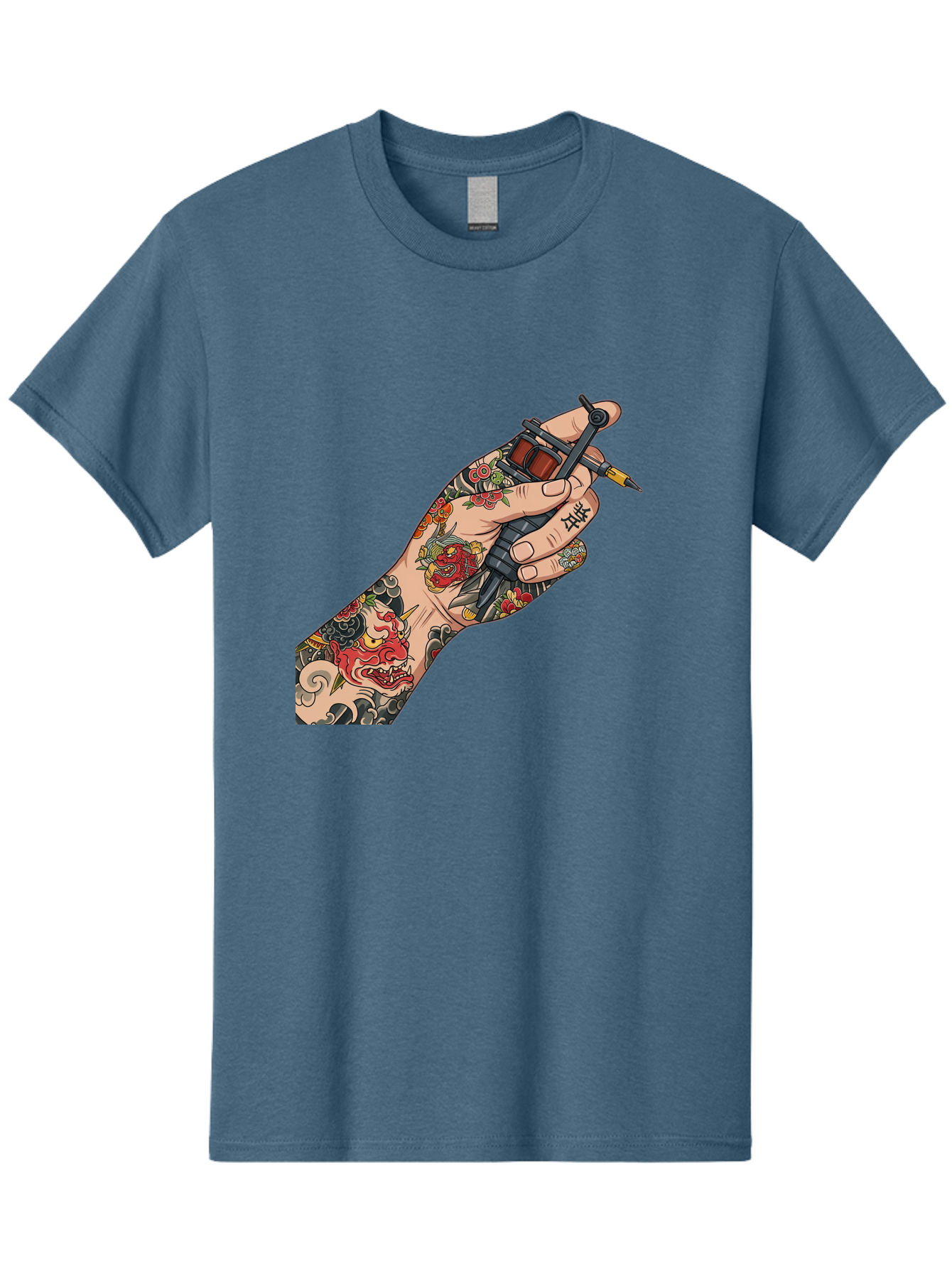 Tattooed-Hand Men'S Graphic Tee, 100% Cotton, Comfortable Casual Summer Wear, Machine Washable, Tattooed Hand, Tattoo Machine, Body Art, Ink, Tattoo Artist, Artful Expression, Vibrant Tattoos, Dragon Design, Traditional Japanese Tattoo, Bad828