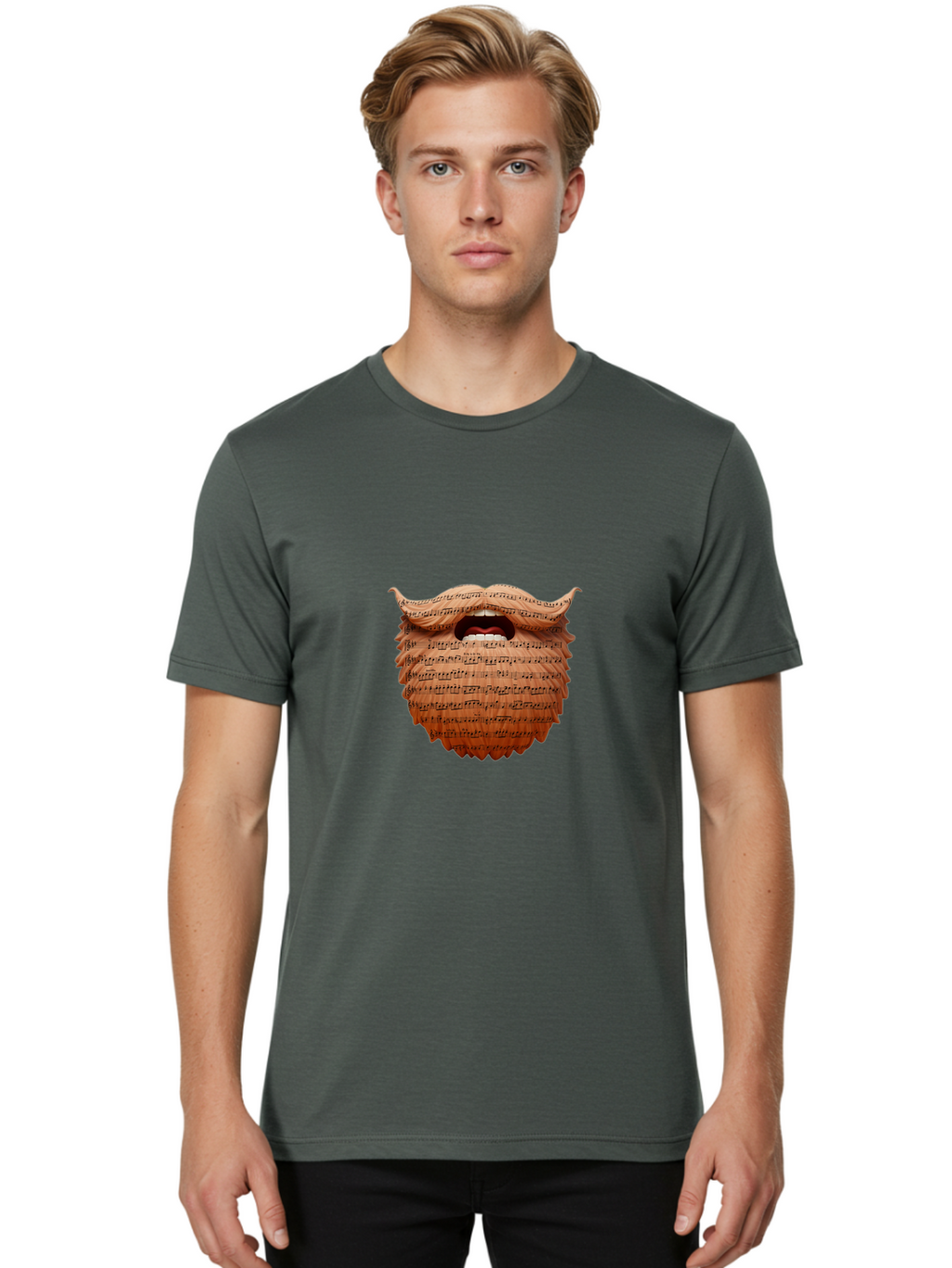 The-Barber-Of-Seville Men'S Graphic Tee, 100% Cotton, Comfortable Casual Summer Wear, Machine Washable, Musical Notes, Bearded Man, Singing, Music Art, Creative Illustration, Sheet Music, Melodic, Harmony, Vocal Performance, Bad834