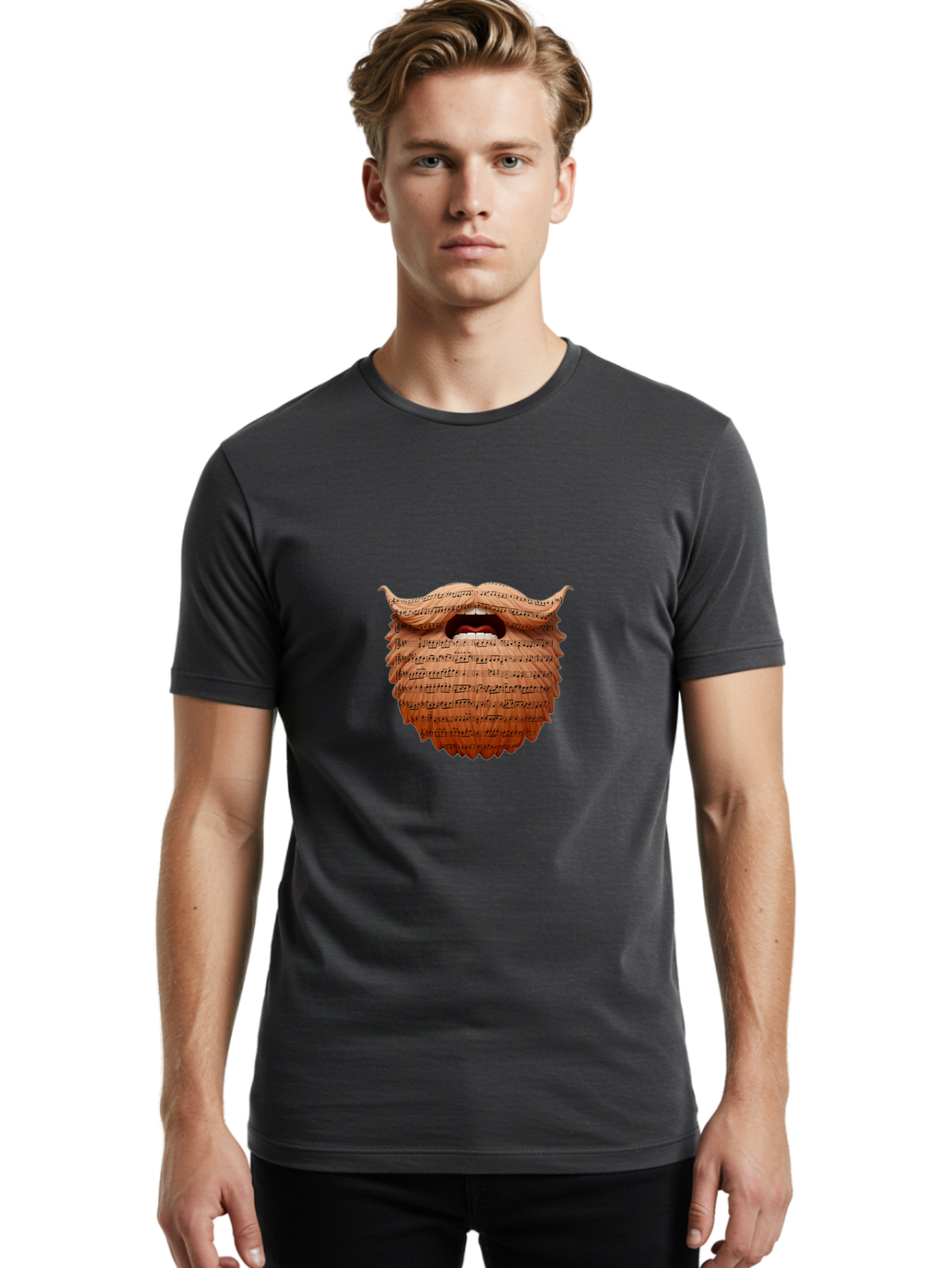 The-Barber-Of-Seville Men'S Graphic Tee, 100% Cotton, Comfortable Casual Summer Wear, Machine Washable, Musical Notes, Bearded Man, Singing, Music Art, Creative Illustration, Sheet Music, Melodic, Harmony, Vocal Performance, Bad834