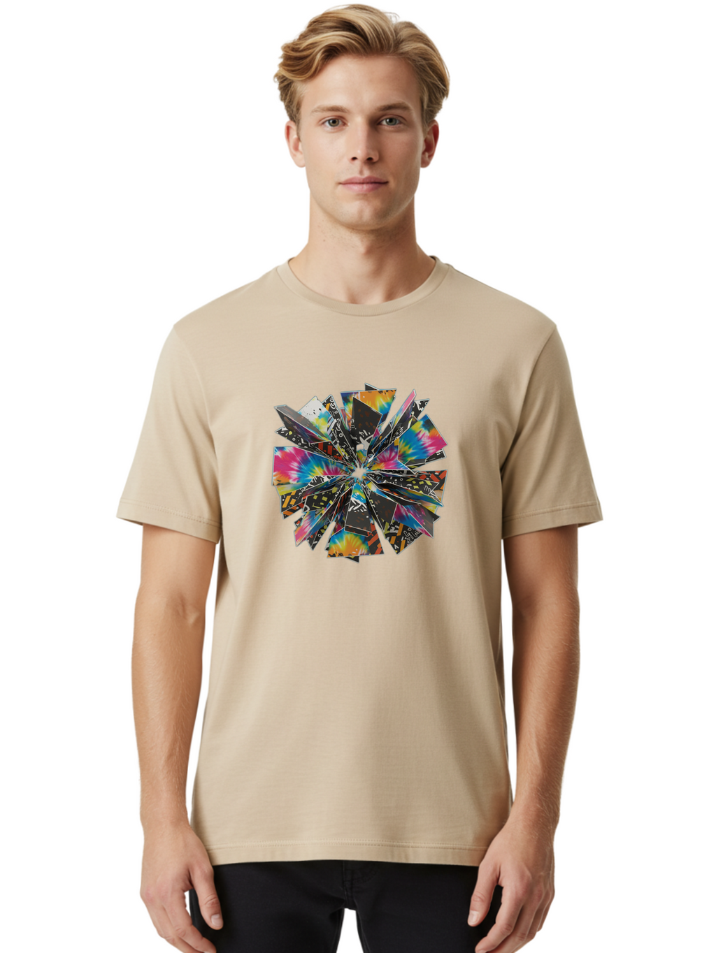 Tiedye-Brochure Men'S Graphic Tee, 100% Cotton, Comfortable Casual Summer Wear, Machine Washable, Tie-Dye Patterns, Colorful Designs, Abstract Shapes, Playful Graphics, Vibrant Colors, Tie-Dye Art, Spinning Shapes, Creative Visuals, Bad841