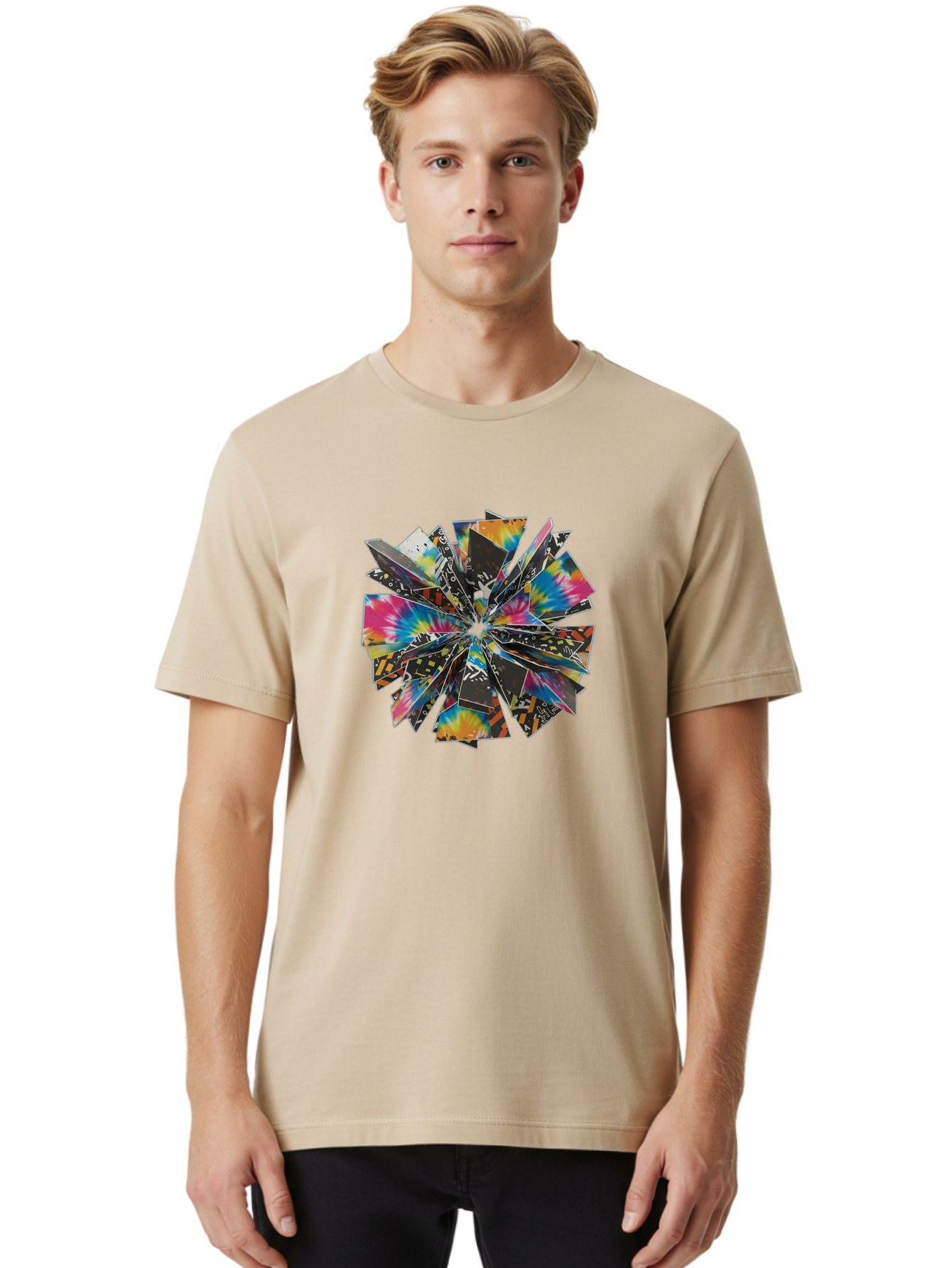 Tiedye-Brochure Men'S Graphic Tee, 100% Cotton, Comfortable Casual Summer Wear, Machine Washable, Tie-Dye Patterns, Colorful Designs, Abstract Shapes, Playful Graphics, Vibrant Colors, Tie-Dye Art, Spinning Shapes, Creative Visuals, Bad841