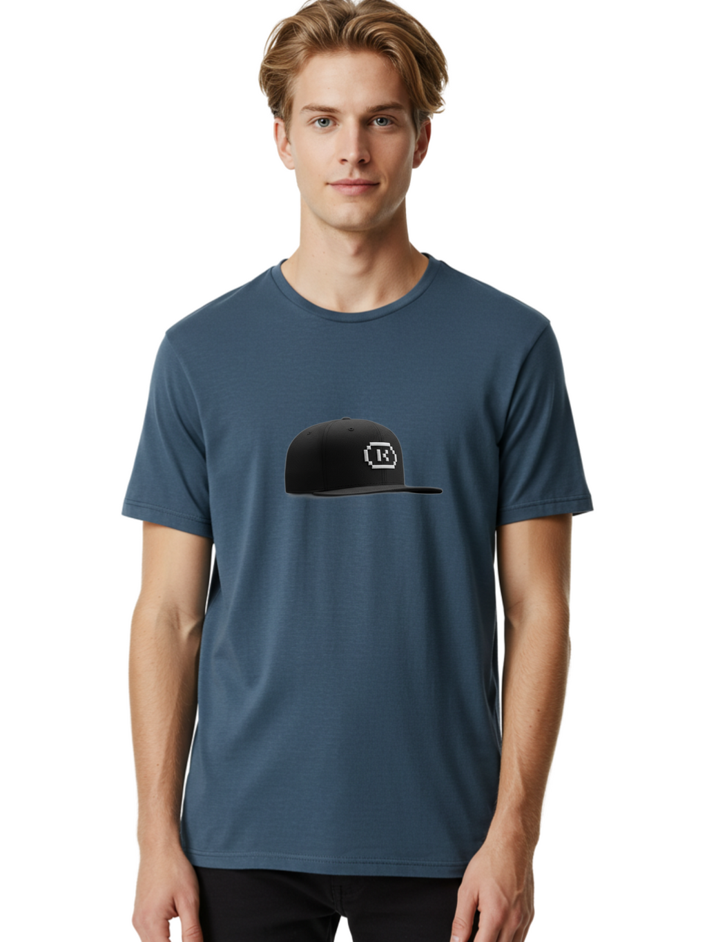 Tk-Baseball-Hat Men'S Graphic Tee, 100% Cotton, Comfortable Casual Summer Wear, Machine Washable, Black Baseball Cap, Pixel Art Logo, White 'R' Emblem, Trendy Headwear, Streetwear Fashion, Casual Style, Urban Apparel, Gamer Accessories, Bad845