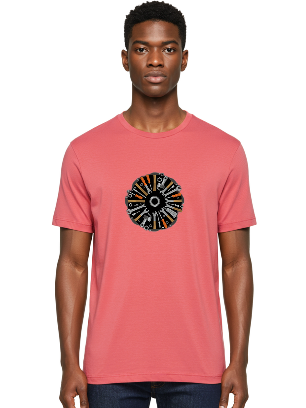 Tool-Wheel Men'S Graphic Tee, 100% Cotton, Comfortable Casual Summer Wear, Machine Washable, Wrenches, Screwdrivers, Pliers, Hand Tools, Diy, Toolbox, Hardware, Mechanics, Repair, Maintenance Bad846