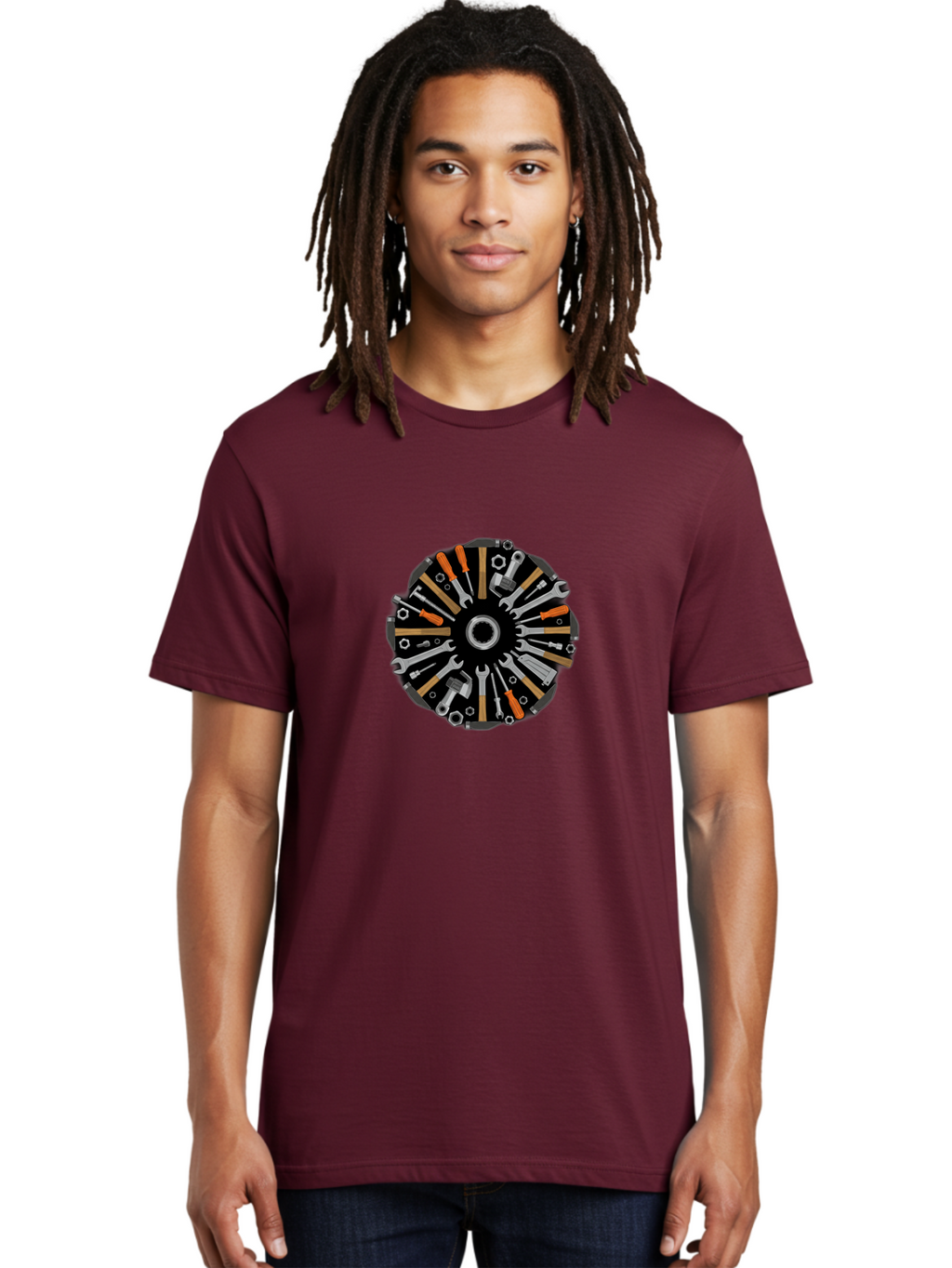 Tool-Wheel Men'S Graphic Tee, 100% Cotton, Comfortable Casual Summer Wear, Machine Washable, Wrenches, Screwdrivers, Pliers, Hand Tools, Diy, Toolbox, Hardware, Mechanics, Repair, Maintenance Bad846