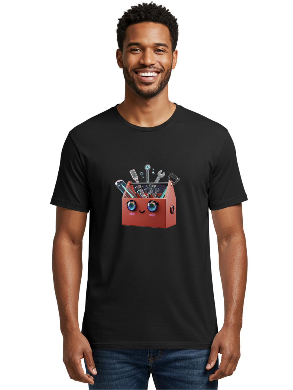 Toolbox-2 Men'S Graphic Tee, 100% Cotton, Comfortable Casual Summer Wear, Machine Washable, Tool Box With Face, Cartoon Tool Box, Toolbox With Tools, Wrenches And Screwdrivers, Diy, Handyman, Repair, Maintenance, Colorful Eyes Bad848
