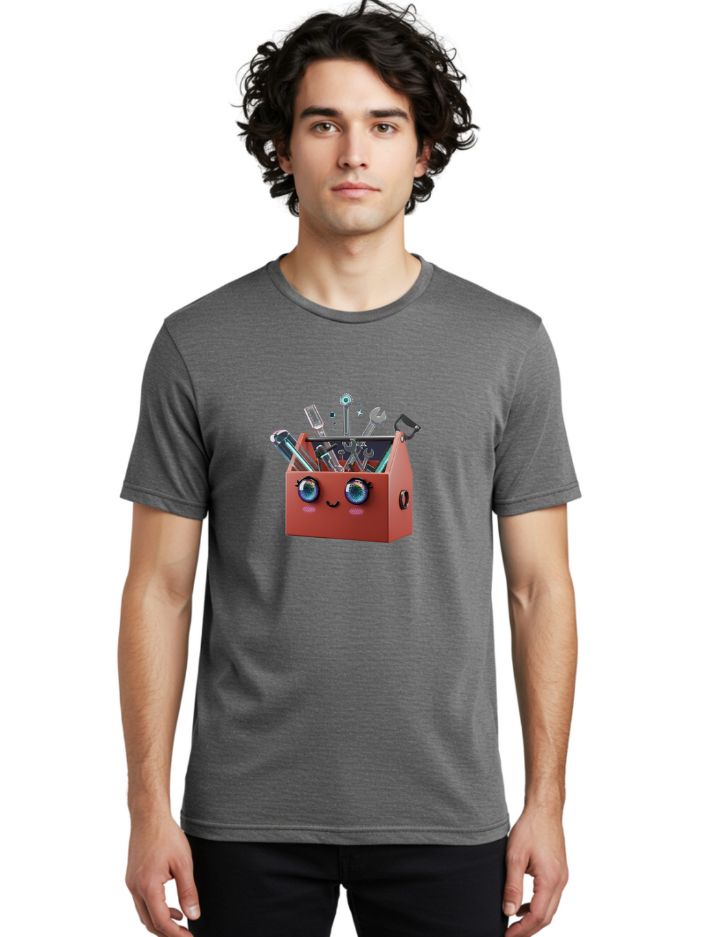 Toolbox-2 Men'S Graphic Tee, 100% Cotton, Comfortable Casual Summer Wear, Machine Washable, Tool Box With Face, Cartoon Tool Box, Toolbox With Tools, Wrenches And Screwdrivers, Diy, Handyman, Repair, Maintenance, Colorful Eyes Bad848