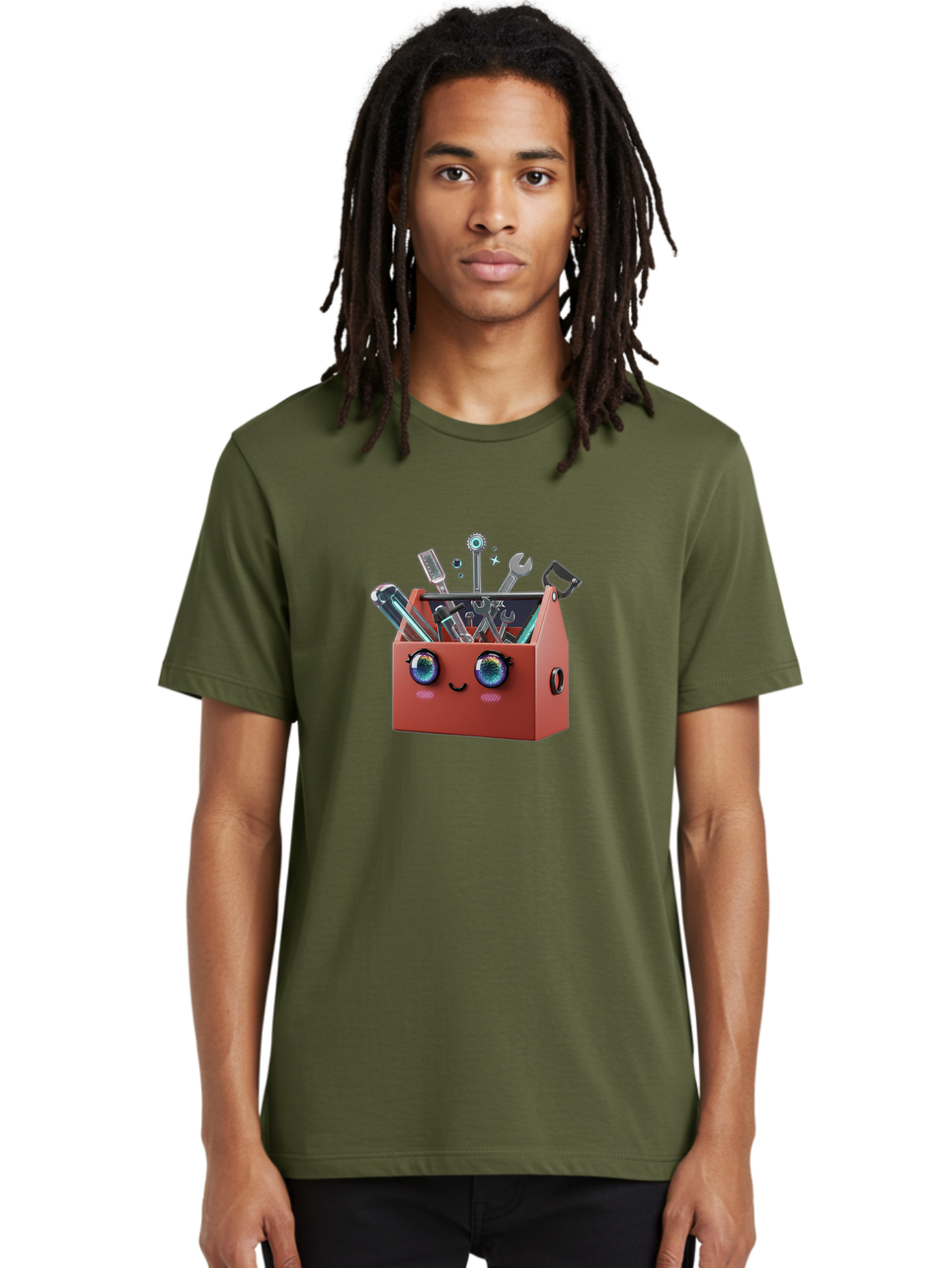 Toolbox-2 Men'S Graphic Tee, 100% Cotton, Comfortable Casual Summer Wear, Machine Washable, Tool Box With Face, Cartoon Tool Box, Toolbox With Tools, Wrenches And Screwdrivers, Diy, Handyman, Repair, Maintenance, Colorful Eyes Bad848