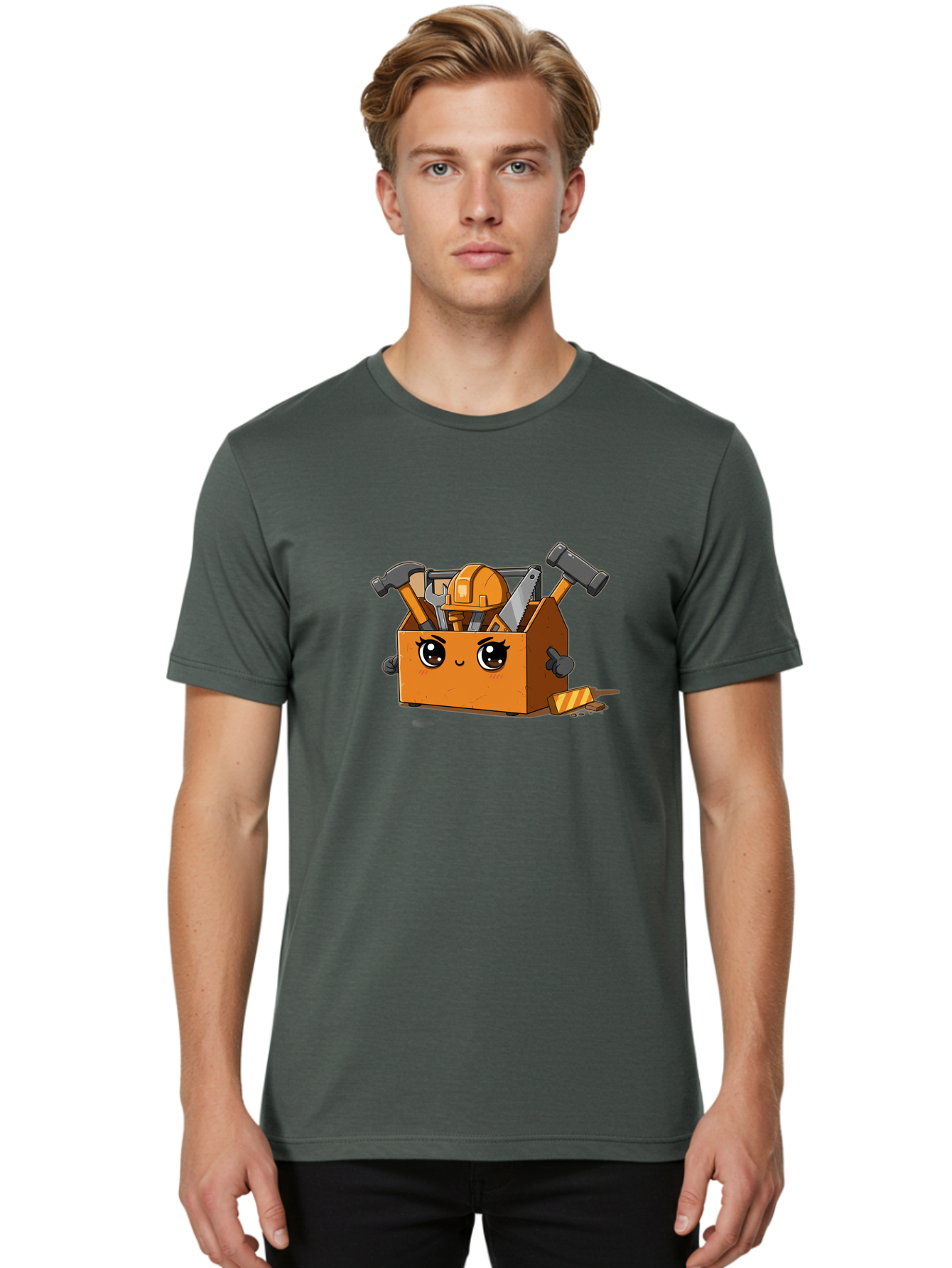 Toolbox-3 Men'S Graphic Tee, 100% Cotton, Comfortable Casual Summer Wear, Machine Washable, Toolbox With Tools, Cartoon Style, Adorable Character, Hammer, Saw, Wrench, Hard Hat, Diy, Handyman, Construction Equipment, Cartoon Character Bad849