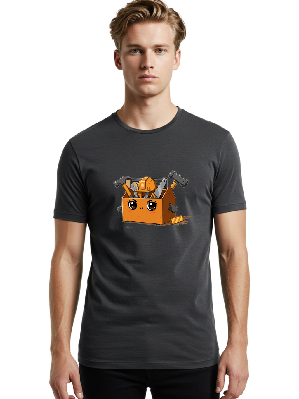 Toolbox-3 Men'S Graphic Tee, 100% Cotton, Comfortable Casual Summer Wear, Machine Washable, Toolbox With Tools, Cartoon Style, Adorable Character, Hammer, Saw, Wrench, Hard Hat, Diy, Handyman, Construction Equipment, Cartoon Character Bad849