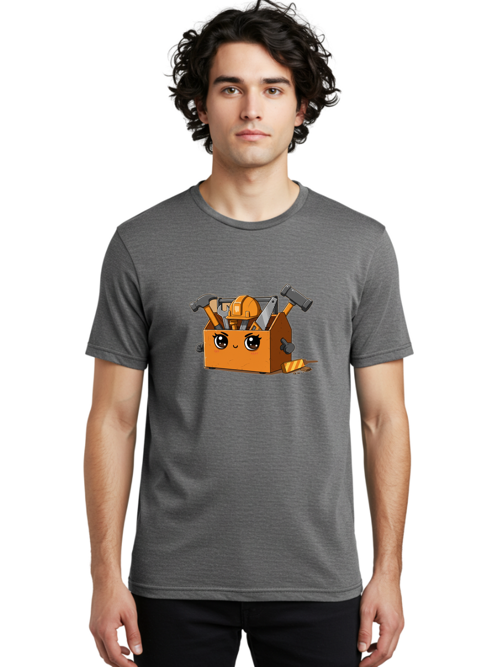 Toolbox-3 Men'S Graphic Tee, 100% Cotton, Comfortable Casual Summer Wear, Machine Washable, Toolbox With Tools, Cartoon Style, Adorable Character, Hammer, Saw, Wrench, Hard Hat, Diy, Handyman, Construction Equipment, Cartoon Character Bad849