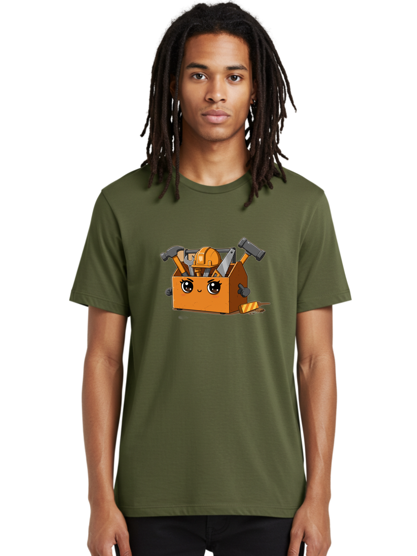 Toolbox-3 Men'S Graphic Tee, 100% Cotton, Comfortable Casual Summer Wear, Machine Washable, Toolbox With Tools, Cartoon Style, Adorable Character, Hammer, Saw, Wrench, Hard Hat, Diy, Handyman, Construction Equipment, Cartoon Character Bad849