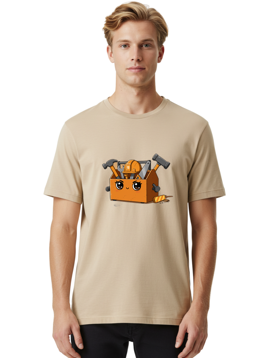 Toolbox-3 Men'S Graphic Tee, 100% Cotton, Comfortable Casual Summer Wear, Machine Washable, Toolbox With Tools, Cartoon Style, Adorable Character, Hammer, Saw, Wrench, Hard Hat, Diy, Handyman, Construction Equipment, Cartoon Character Bad849
