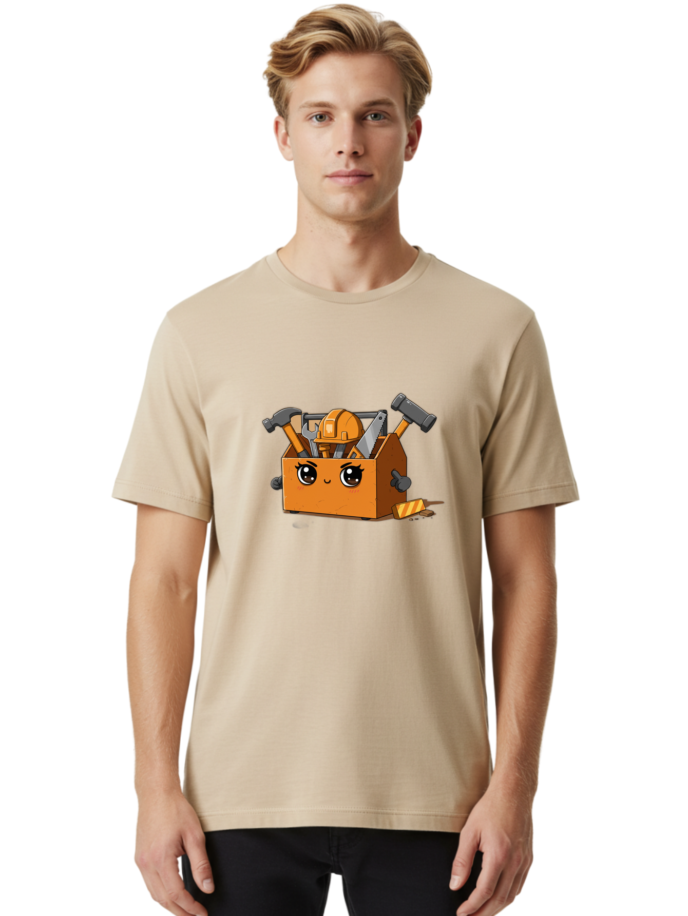 Toolbox-3 Men'S Graphic Tee, 100% Cotton, Comfortable Casual Summer Wear, Machine Washable, Toolbox With Tools, Cartoon Style, Adorable Character, Hammer, Saw, Wrench, Hard Hat, Diy, Handyman, Construction Equipment, Cartoon Character Bad849