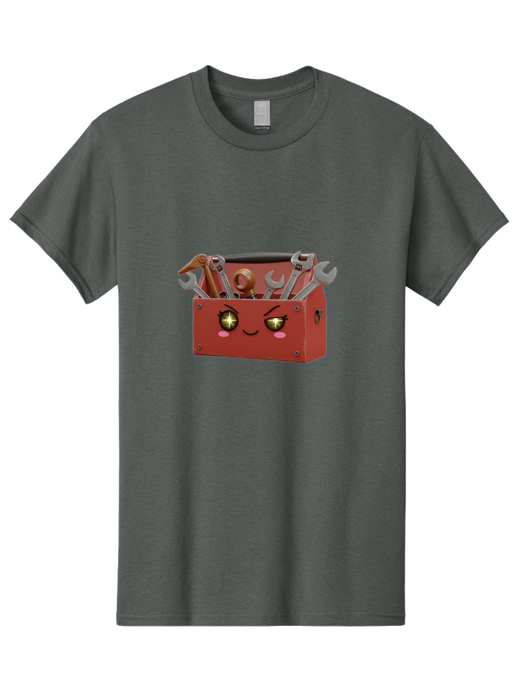 Toolbox-With-Wrenches-And-Pliers Men'S Graphic Tee, 100% Cotton, Comfortable Casual Summer Wear, Machine Washable, Cartoon Toolbox, Winking Face, Kawaii Style, Tools Inside, Wrenches, Spanner, Pliers, Repair Equipment, Diy, Mechanic, Handyman, Bad850