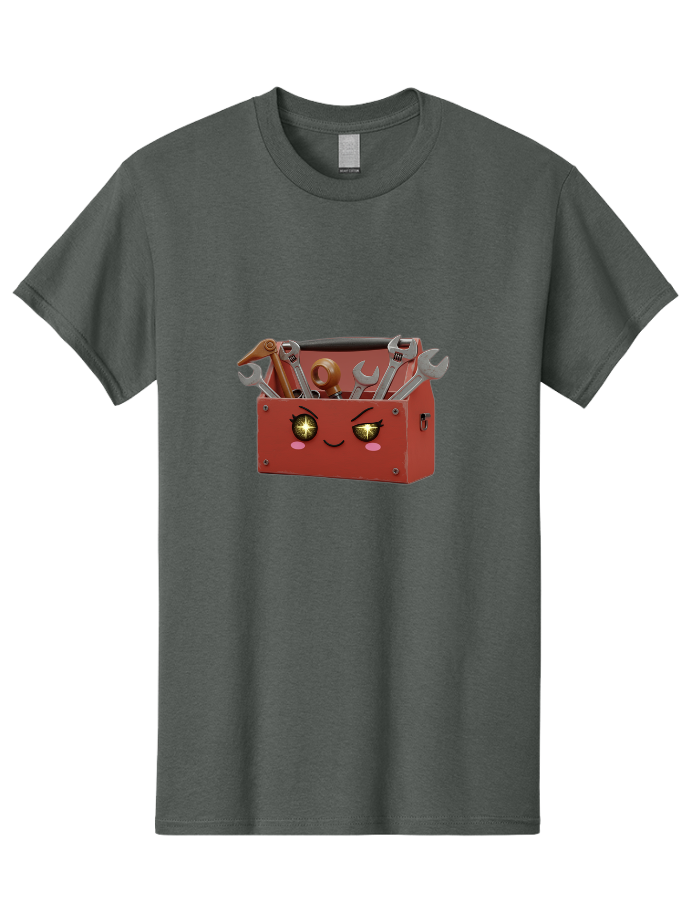 Toolbox-With-Wrenches-And-Pliers Men'S Graphic Tee, 100% Cotton, Comfortable Casual Summer Wear, Machine Washable, Cartoon Toolbox, Winking Face, Kawaii Style, Tools Inside, Wrenches, Spanner, Pliers, Repair Equipment, Diy, Mechanic, Handyman, Bad850