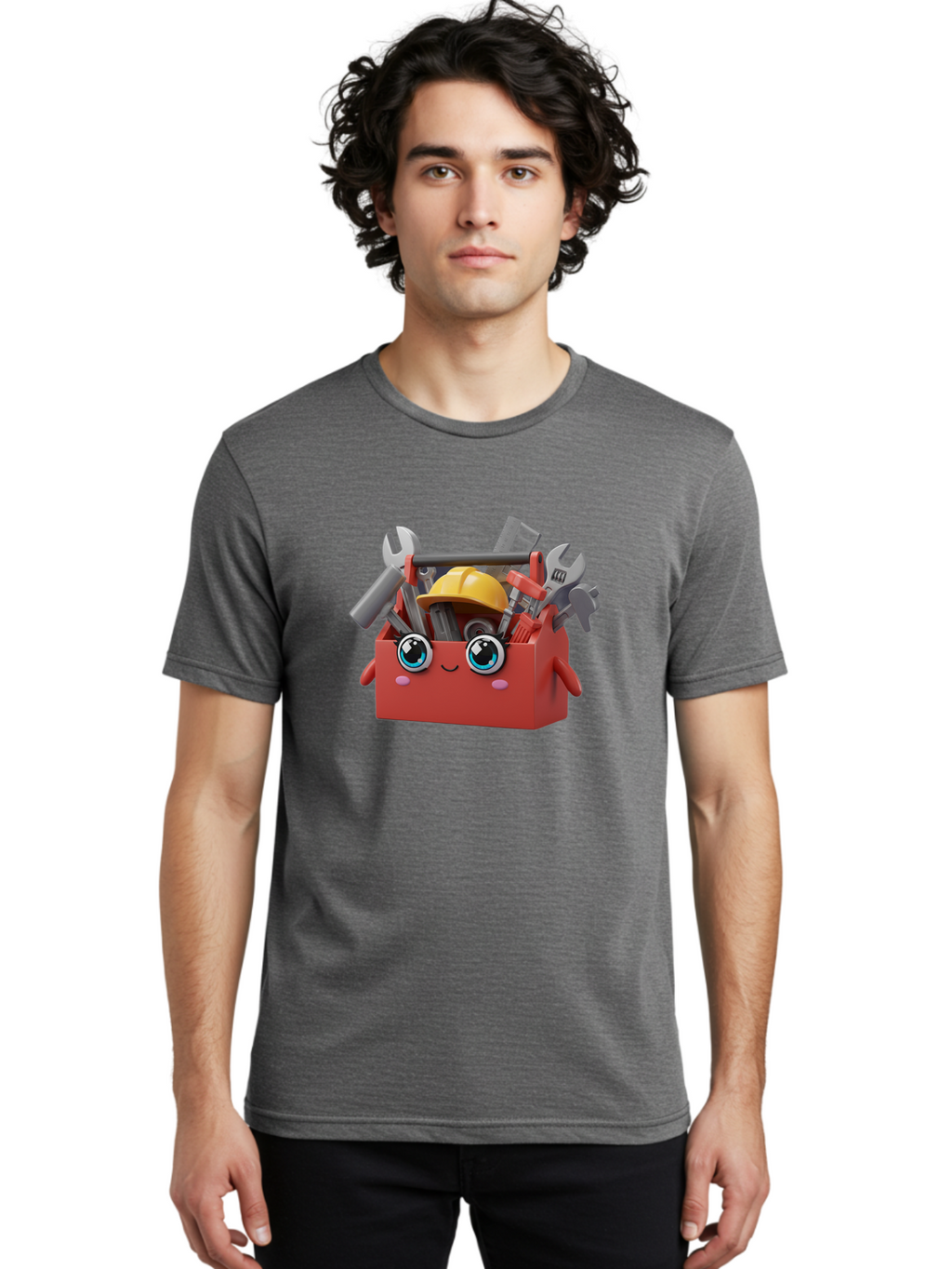 Toolbox Men'S Graphic Tee, 100% Cotton, Comfortable Casual Summer Wear, Machine Washable, Toolbox With Tools, Construction Equipment, Cartoon Character, 3D Illustration, Wrenches, Pliers, Hammer, Hard Hat, Diy Project, Handyman, Repair, Bad851
